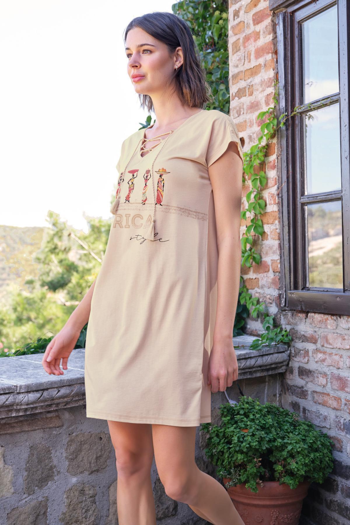 MONAMİSE Afrika Etnik Baskılı Dantelli "Africa Style" Gecelik