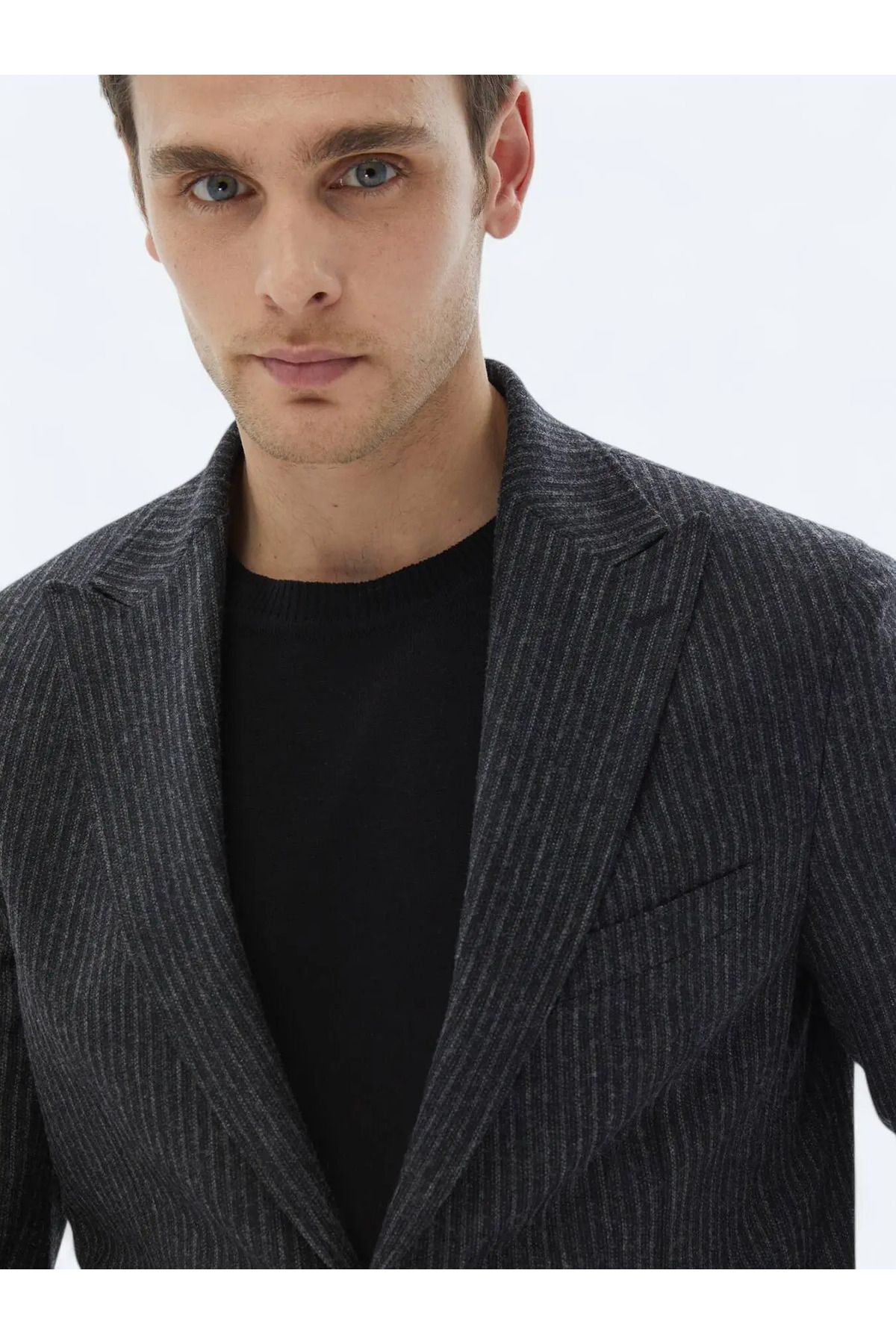 Kip-Anthracite Striped Modern Fit Wool Blended Suit 6