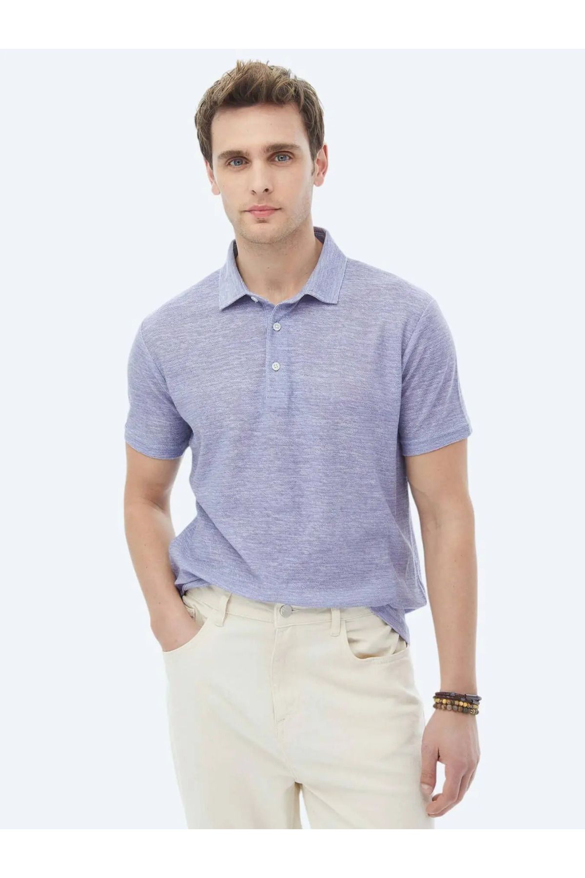 Kip Mor Baskılı Polo Yaka Pamuk Karışımlı T-Shirt