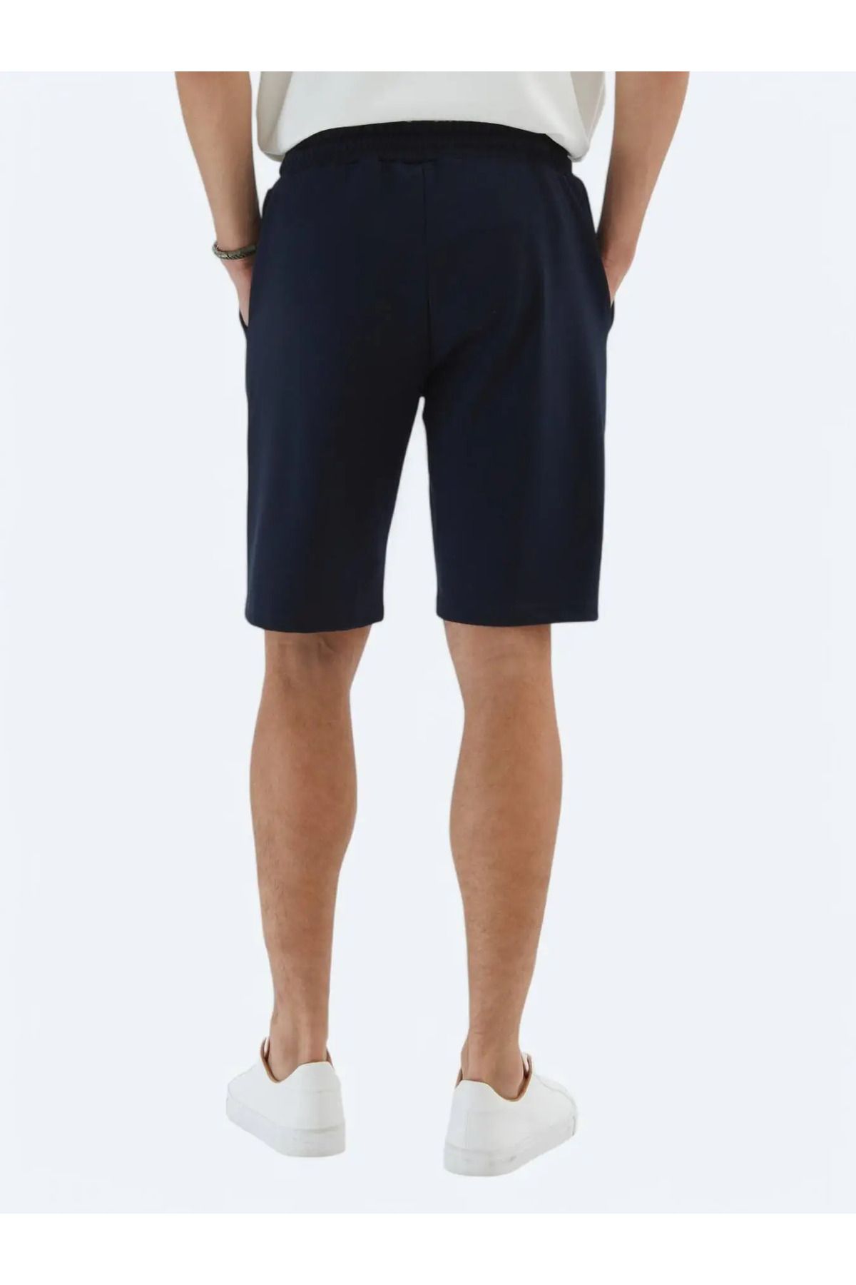 Lacivert Düz Örme Jogging Fit Spor Bermuda - 5