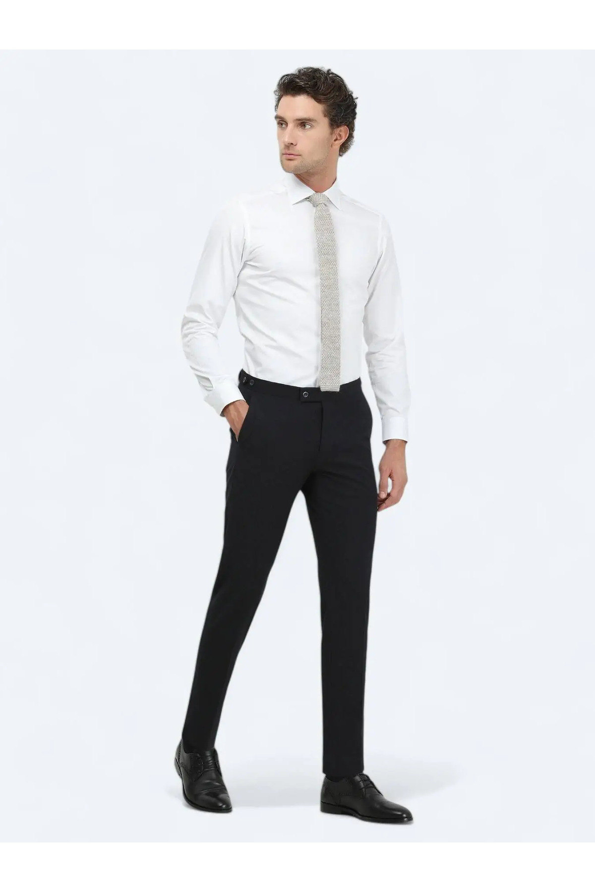 Kip-White Plain Slim Fit Woven Classic 100% Cotton Shirt 4
