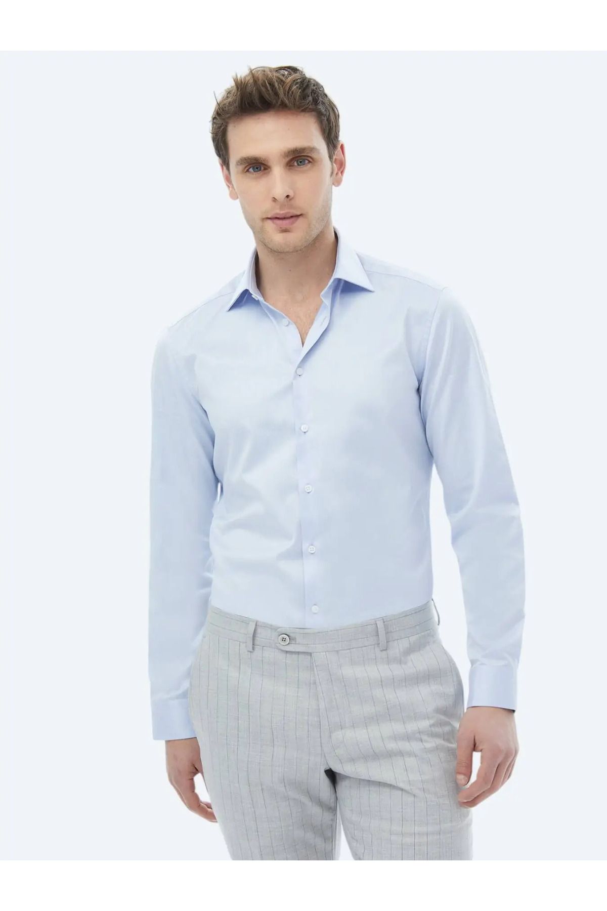 Kip-Cămașă clasică din bumbac slim fit albastră 5