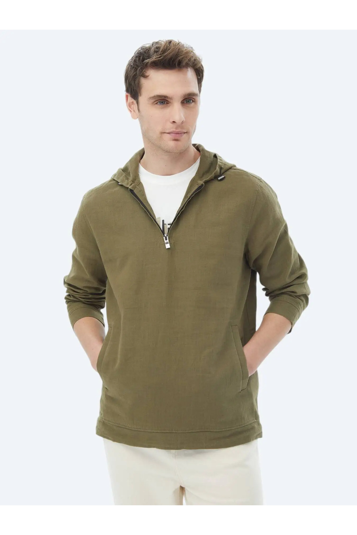 Kip-Khaki Color Regular Fit Woven Overshirt 4
