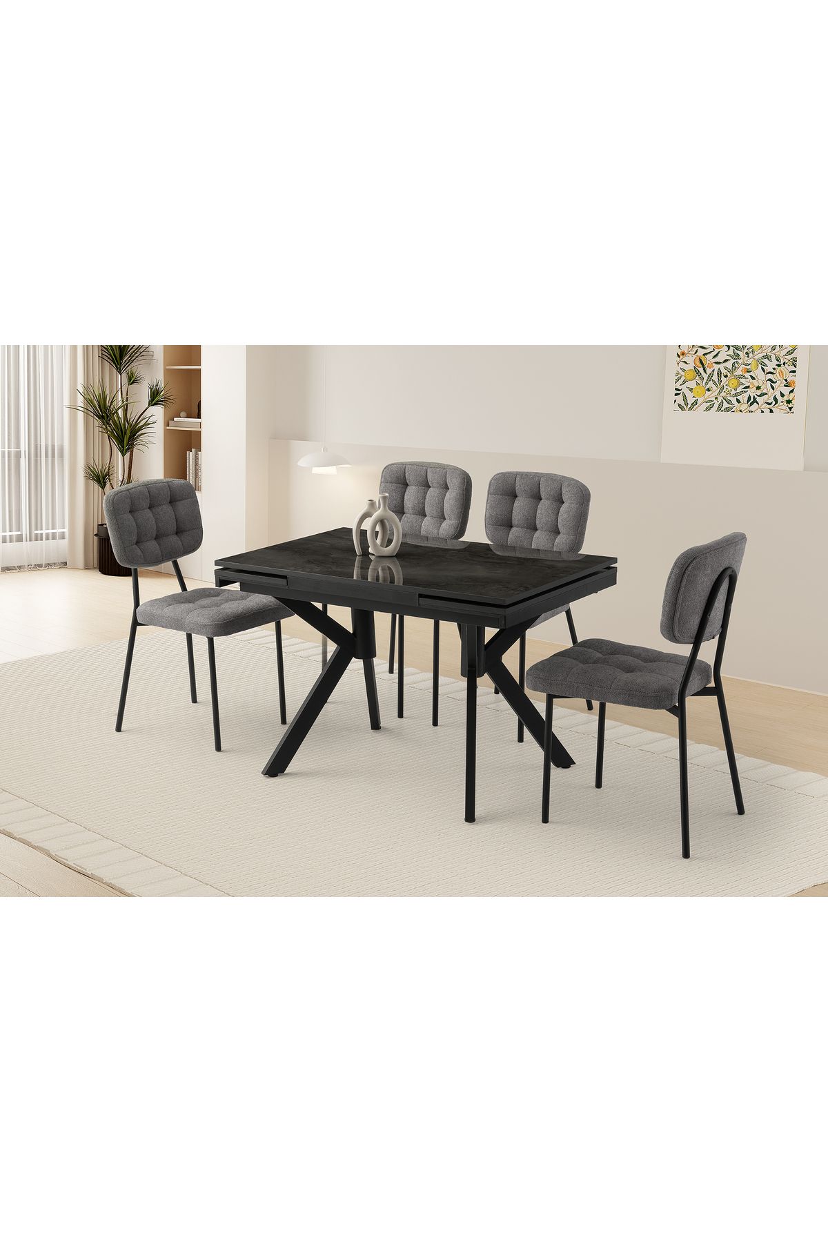 Levent Mobilya Aksesuar KRİSTAL HG MASA, LİMA SANDALYE, İRONY, 110x70