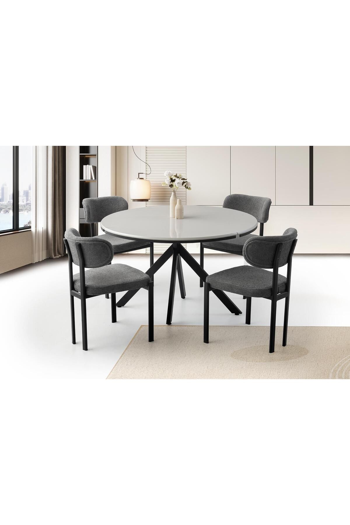 Levent Mobilya Aksesuar ARİSTO MASA, KONFOR SANDALYE, GRİ, 120x120