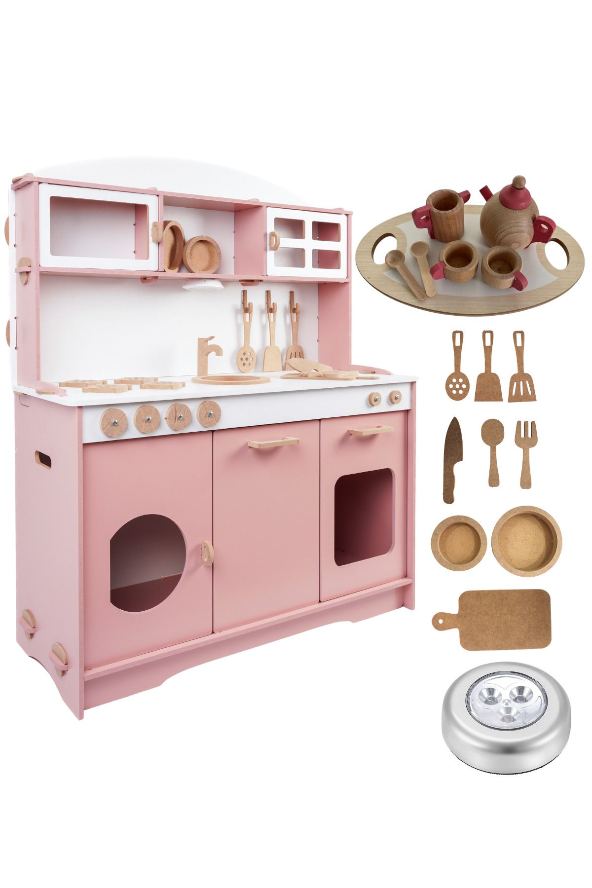 HOBBY HOUSE Ahşap Çocuk Mutfak Seti Çay Seti ve Led Hediyeli