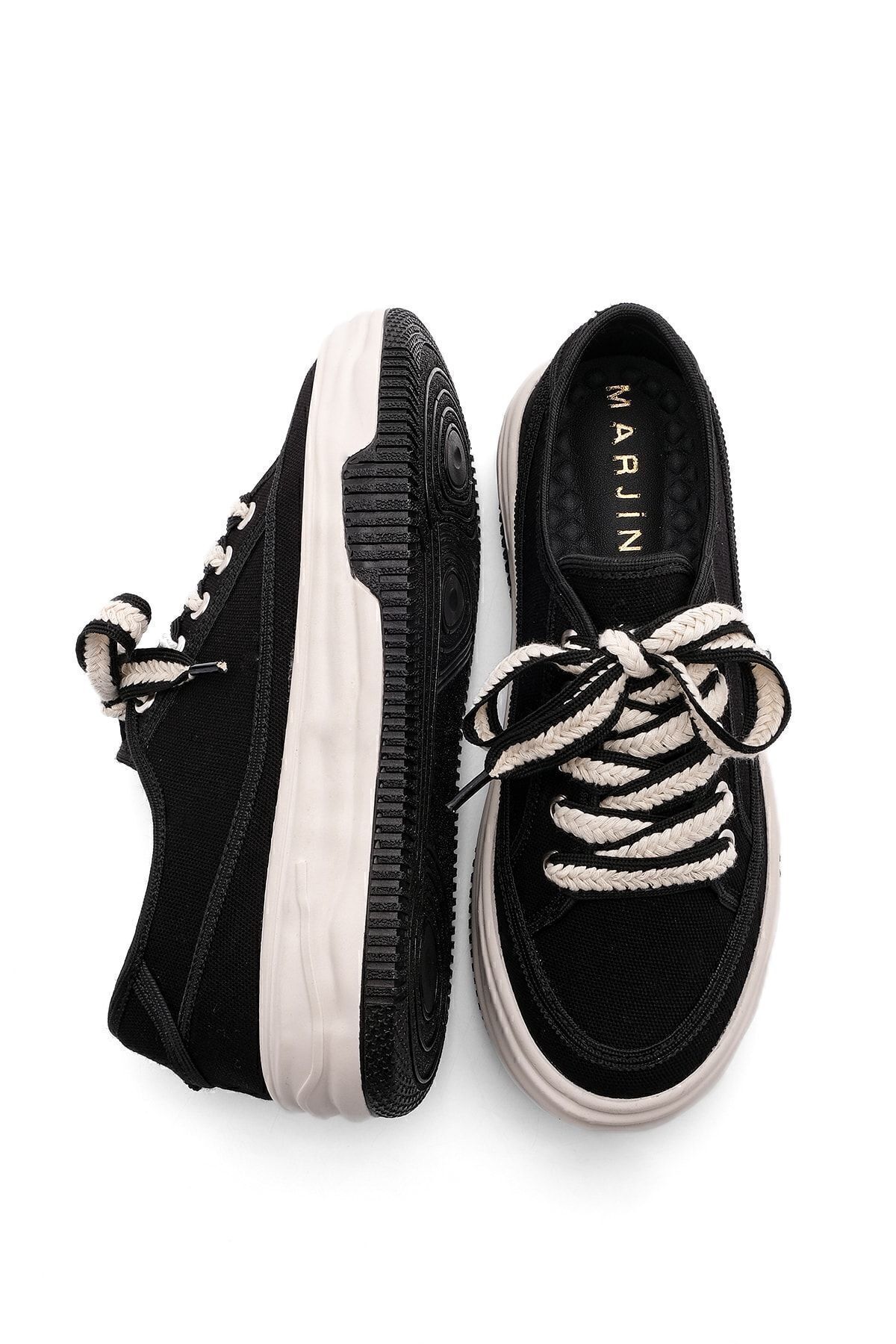 Marjin-Pantofi sport damă, cu talpă înaltă, cu șireturi, Kotnel, negru 8