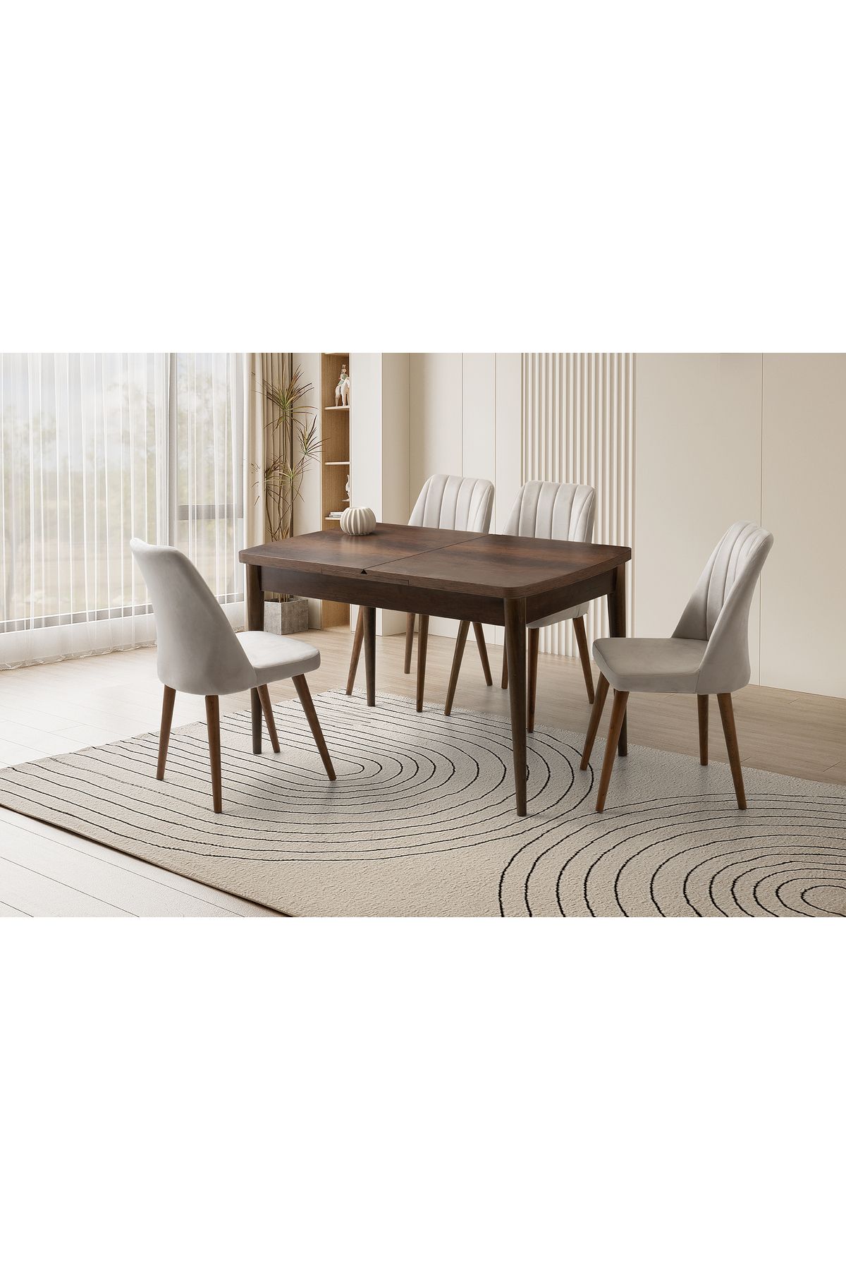 Levent Mobilya Aksesuar SİMA KELEBEK MASA, LİRA SANDALYE, CEVİZ, 130x80