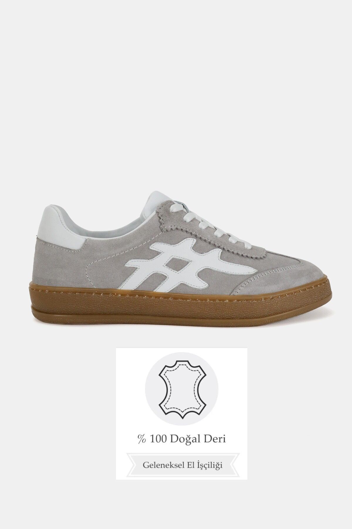 TUNAELLİ KADIN GRİ SÜET HAKİKİ DOĞAL DERİ BAĞCIKLI SNEAKER CASUAL AYAKKABI