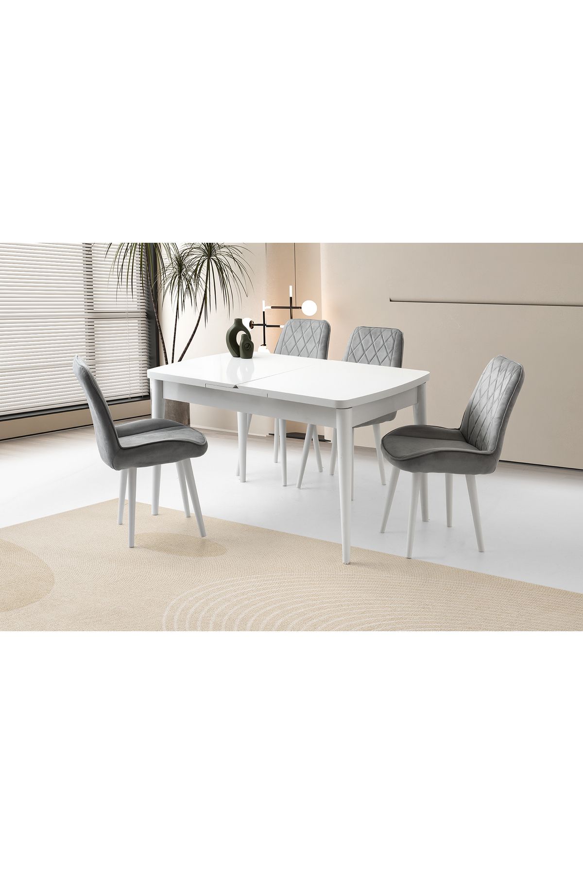 Levent Mobilya Aksesuar SİMA KELEBEK MASA, ALORA SANDALYE, BEYAZ, 130x80
