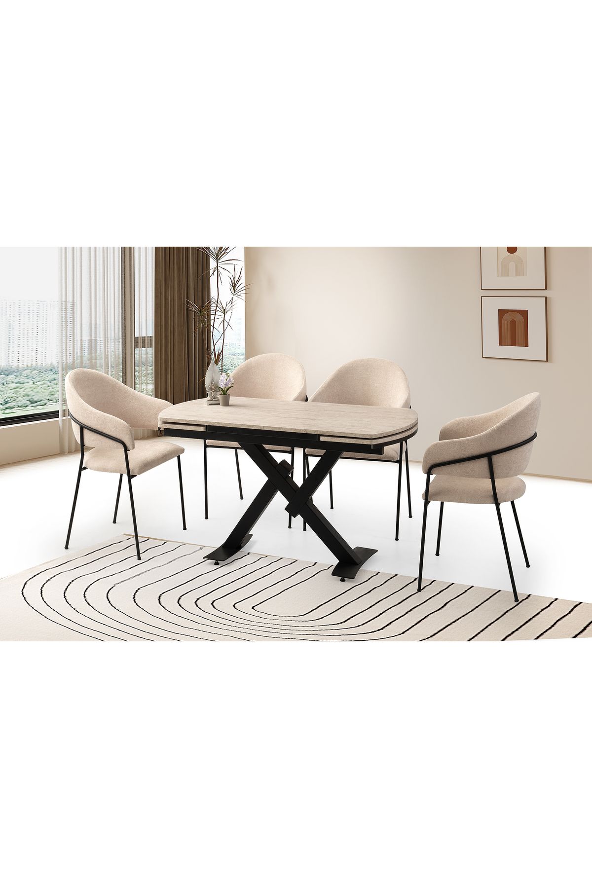 Levent Mobilya Aksesuar STEEL MASA, KARDELEN SANDALYE, SİDON, 130x80