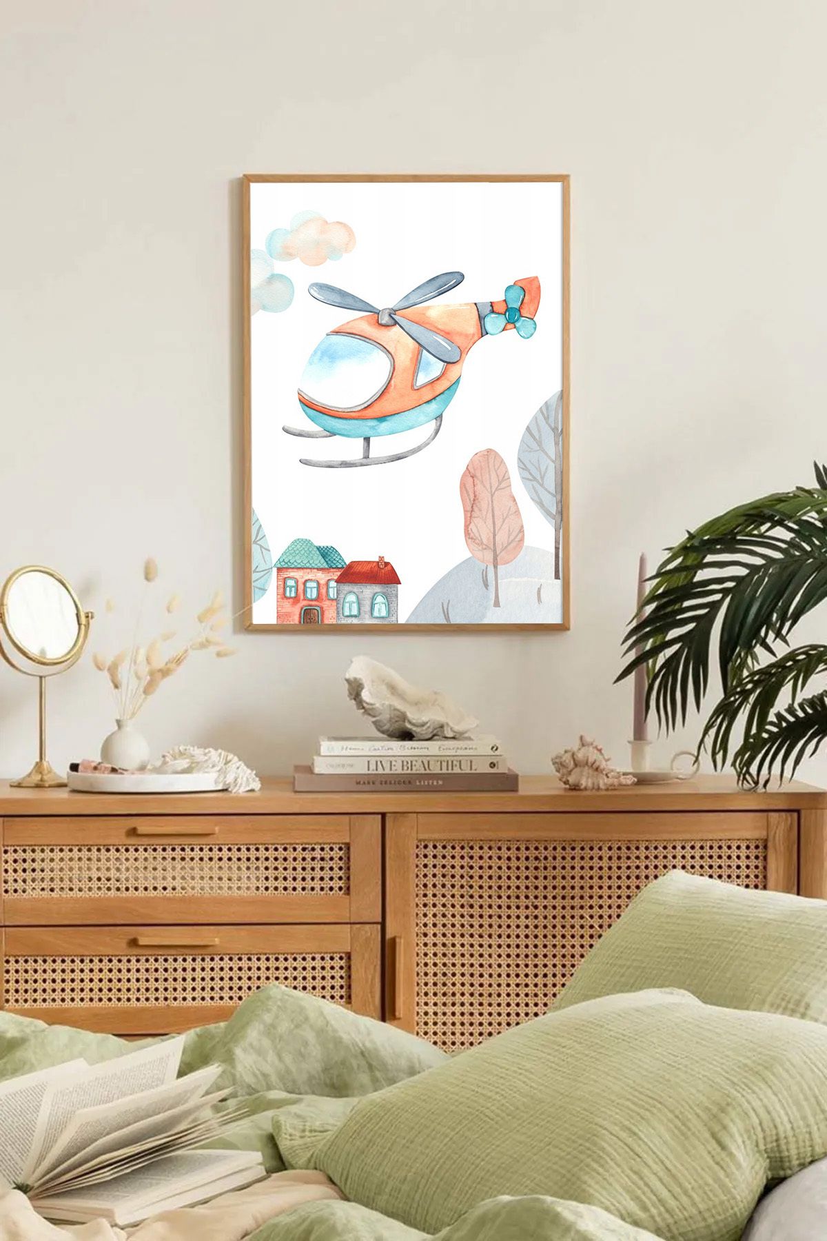 Dekorsiahome Tek Parça Ahşap Çerçeveli Oturma Odası Salon Mutfak Tablo TK0333
