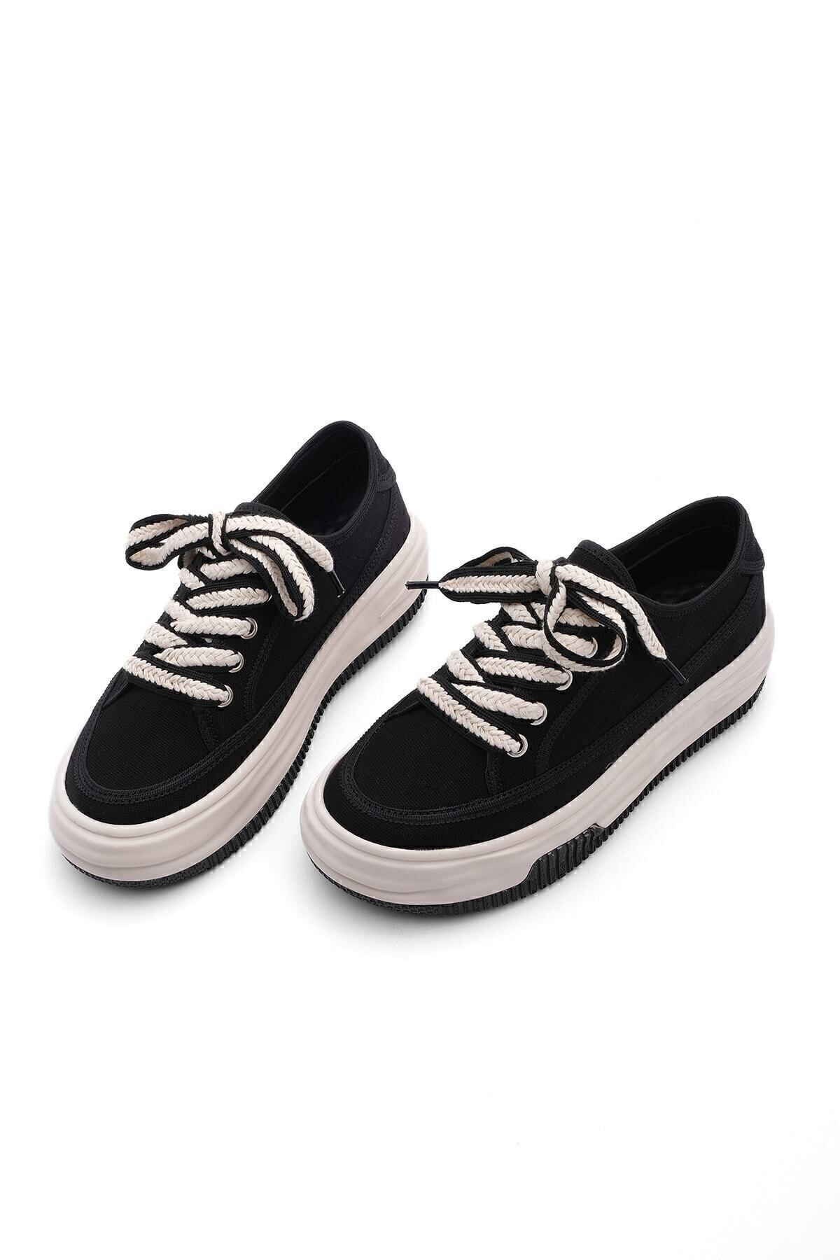 Marjin-Pantofi sport damă, cu talpă înaltă, cu șireturi, Kotnel, negru 5