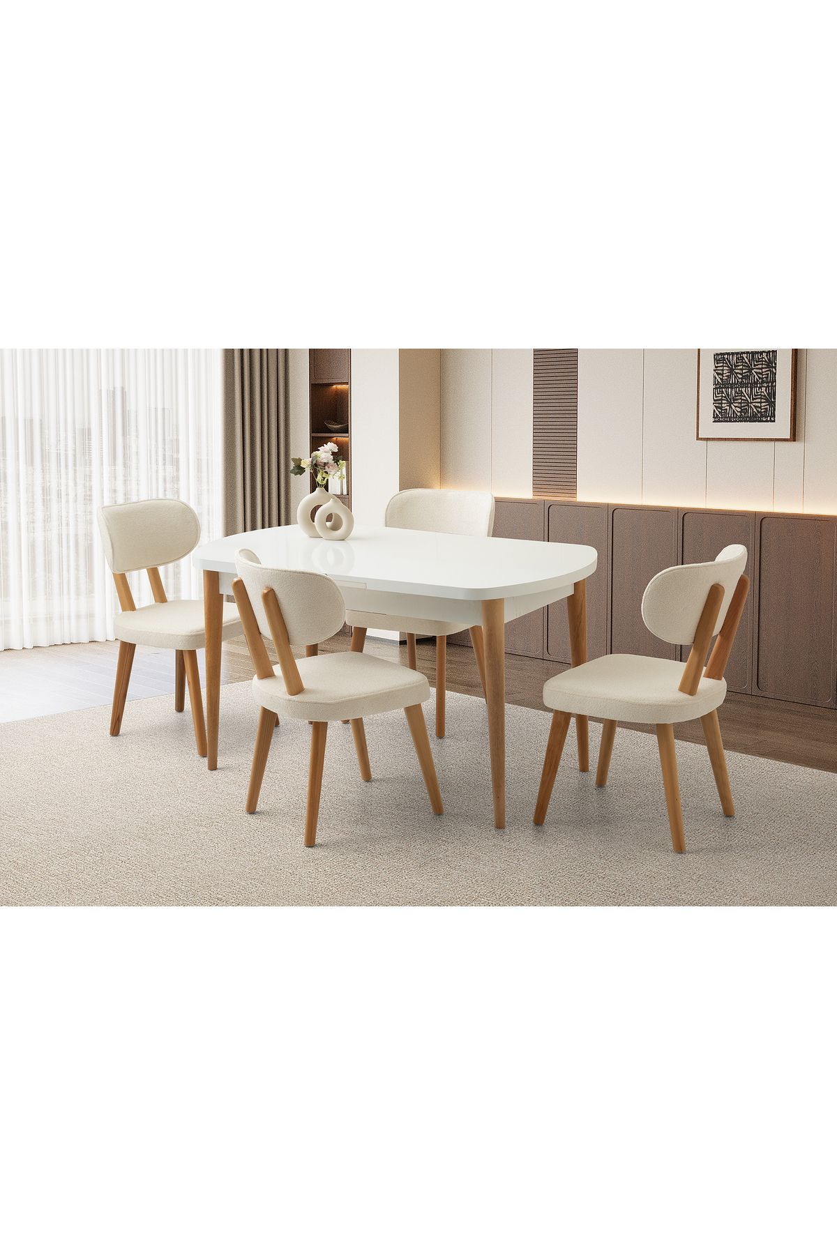 Levent Mobilya Aksesuar MONO KAŞIKLIKLI MASA, SİRİUS SANDALYE, BEYAZ, 140x80
