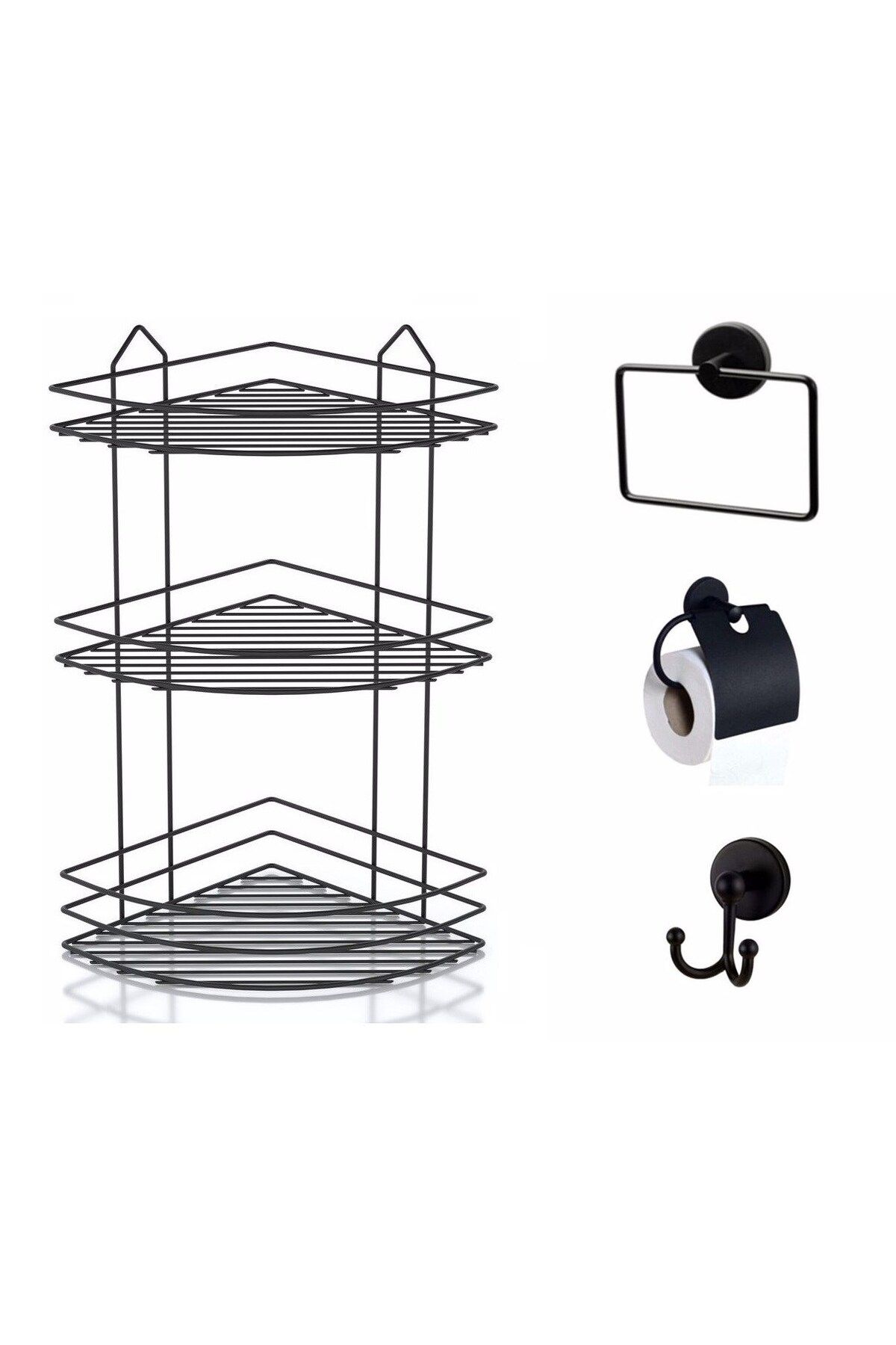 Sas Haus-Set de accesorii pentru baie 4 piese NEGRU, suport pentru colț pentru baie, suport pentru duș, suport pentru șampon NEGRU EK-03 1