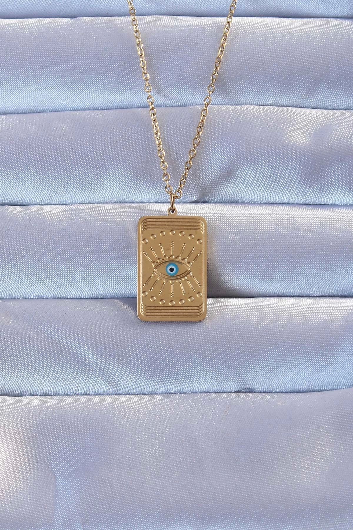 luz&pos 316L Altın Renk İşlemeli Nazarlı Göz Model Vintage Kolye