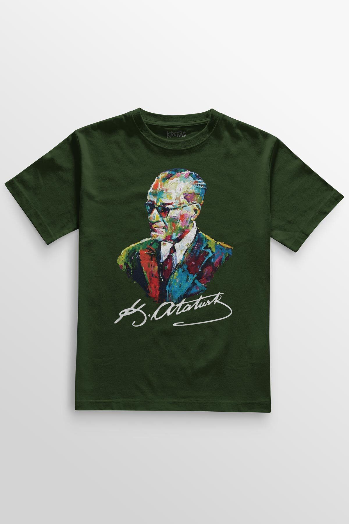 Kretas Haki Renkli Tişört Atatürk Karizma Gözlüklü Gazi Mustafa Kemal 29 Ekim 19 Mayıs Baskılı T-shirt