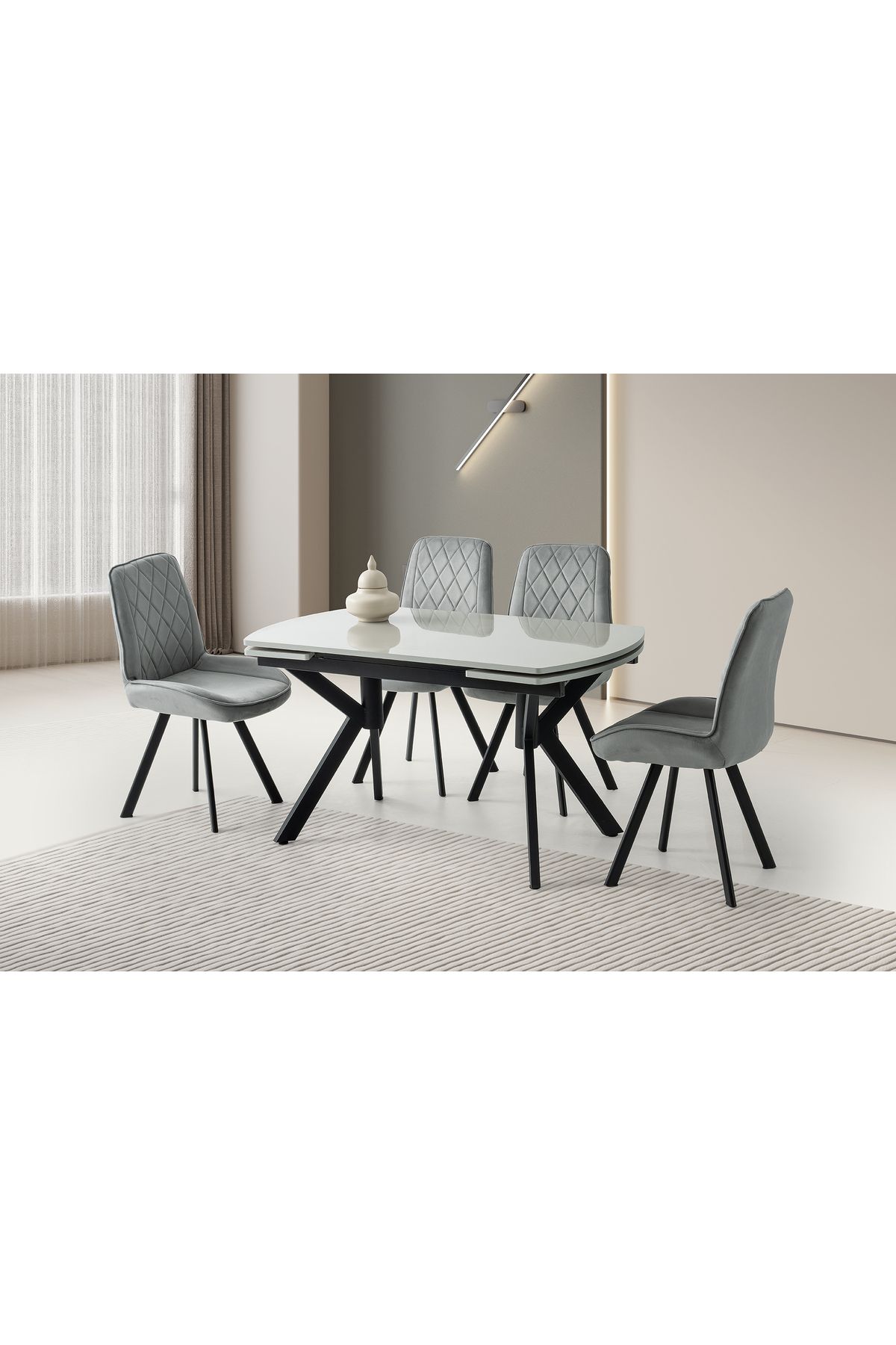 Levent Mobilya Aksesuar STEEL HG MASA, ALORA SANDALYE, AÇIK GRİ, 130x80