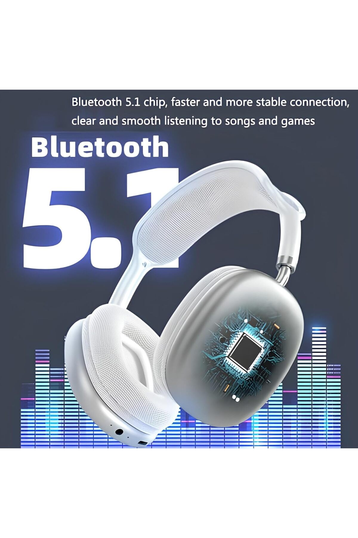 سماعة بلوتوث بيضاء P9 - مفصلة من الأعلى وسماعات ال...