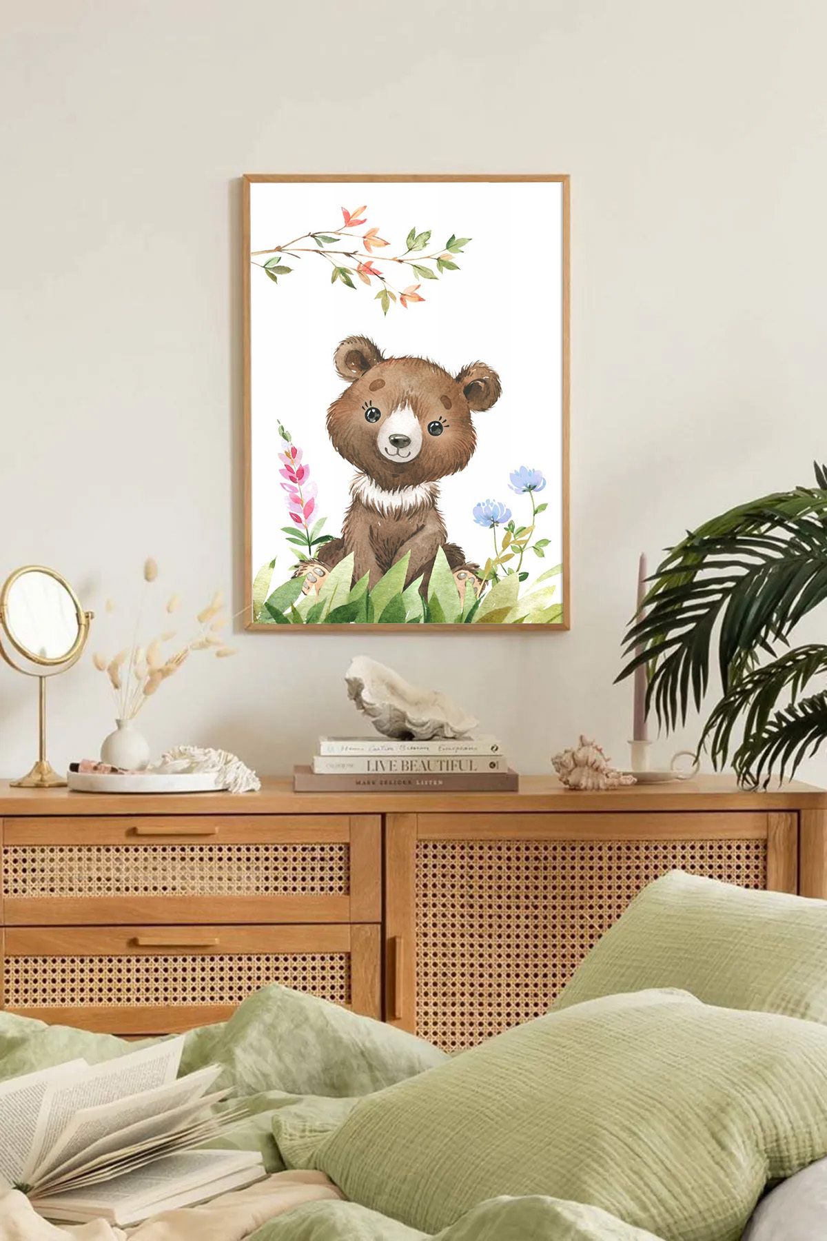 Dekorsiahome Tek Parça Ahşap Çerçeveli Oturma Odası Salon Mutfak Tablo TK0339