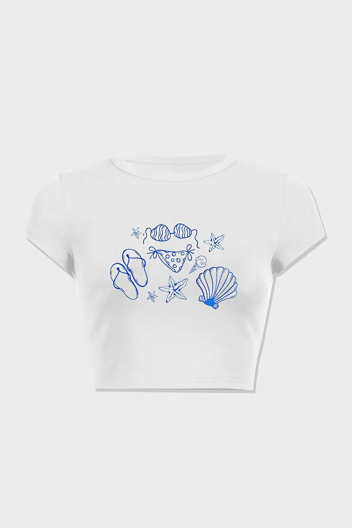 3 ROPE Summer Baskılı %100 Pamuk Crop T-Shirt Bluz
