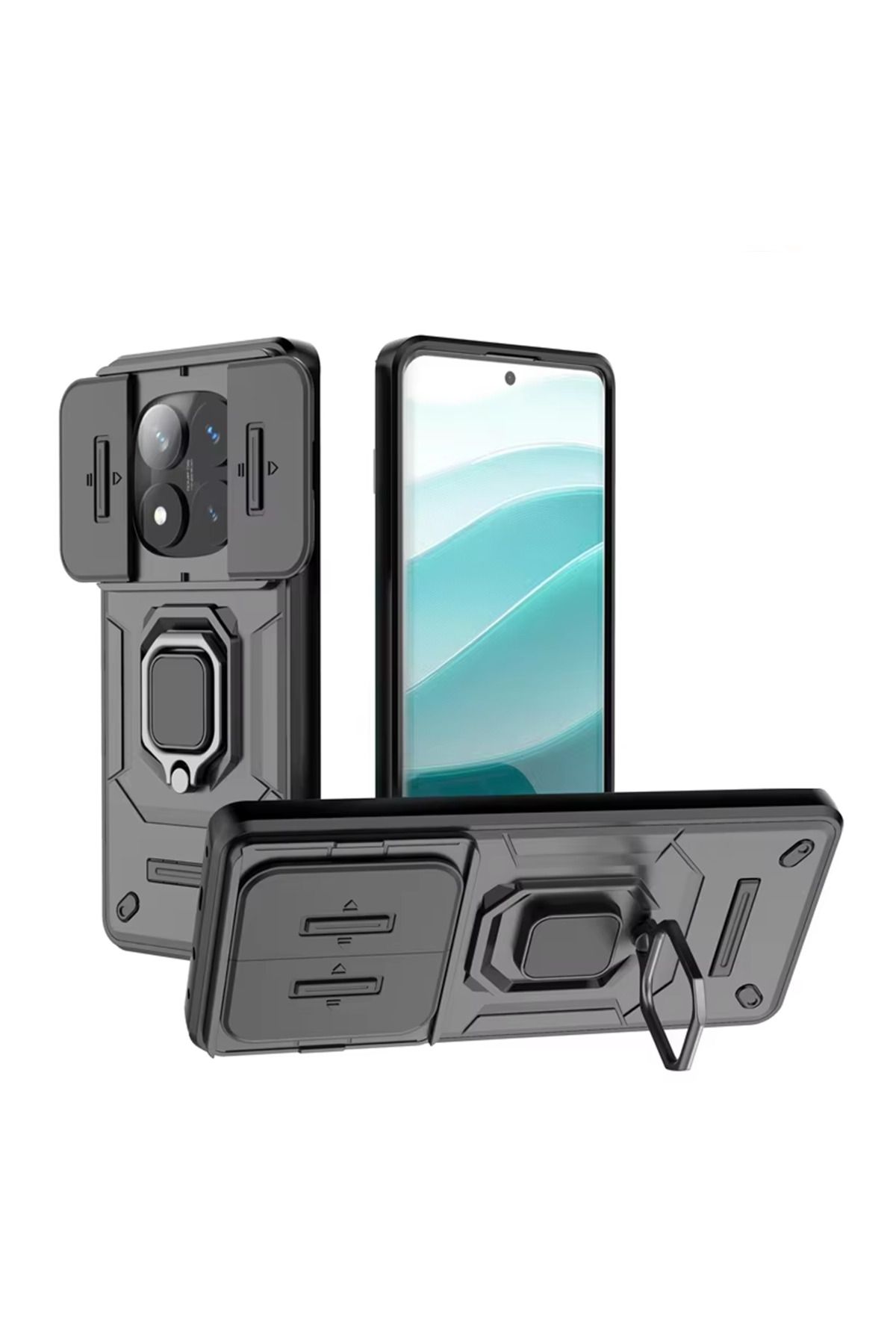 Microcase Redmi Note 14 Pro Plus 5G ile Uyumlu Kamera Kapaklı Manyetik Mıknatıslı Yüzük Standlı Kılıf-AL5128