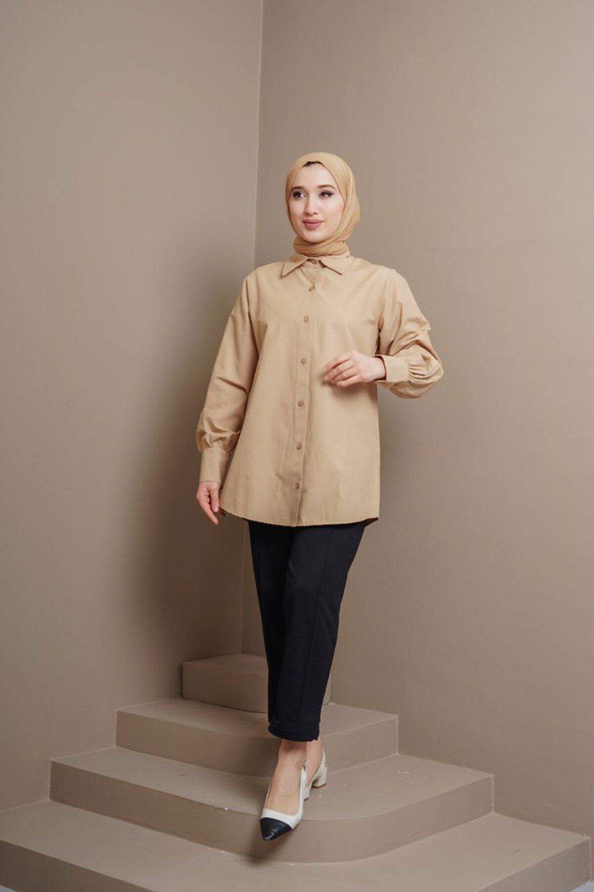 Suede Style 1474 % 100 Pamuk Oversize Uzun Kollu Poplin Kadın Gömleği