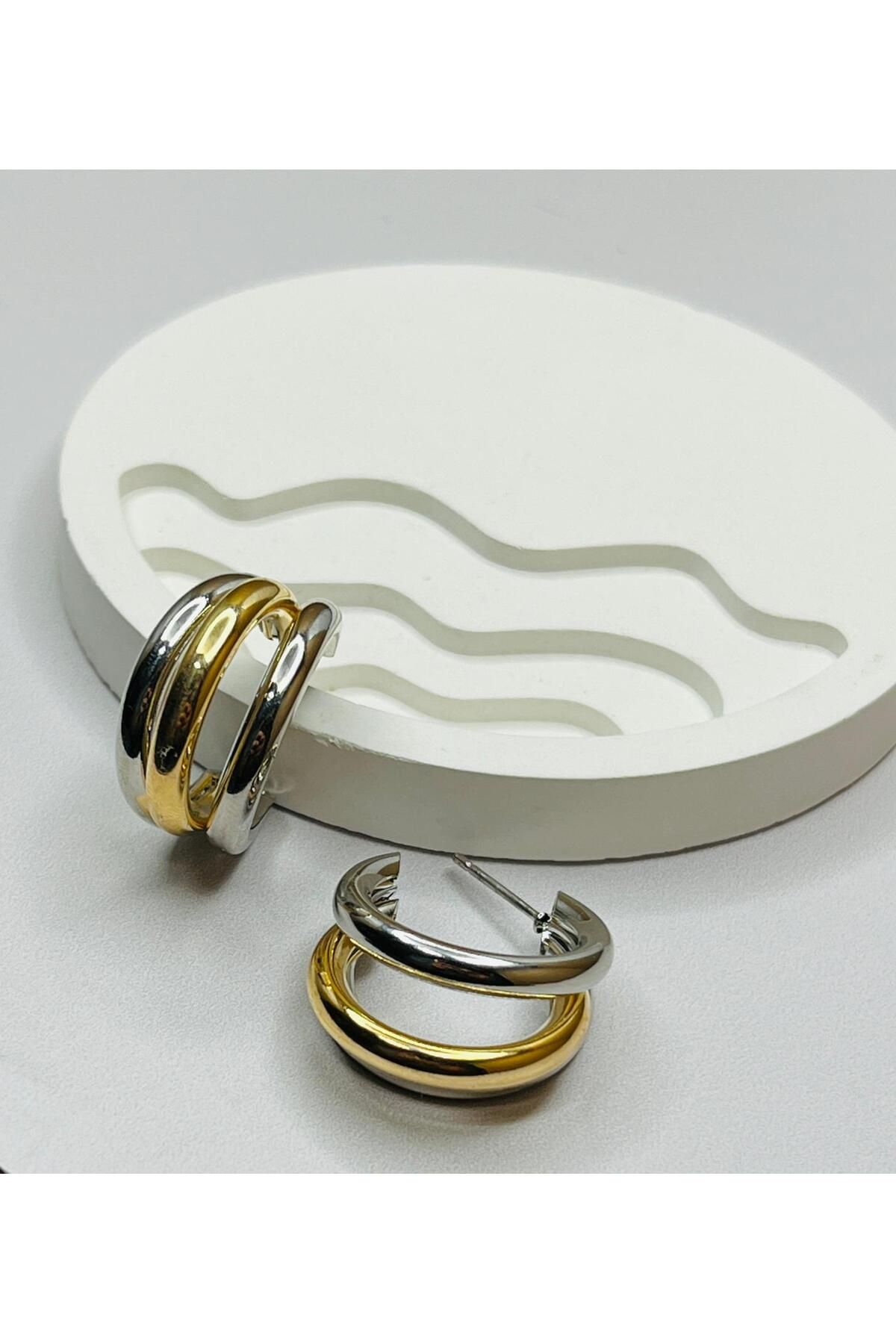 ASİN ACCESSORİES Çift Renk C Küpe - VİP Küpe