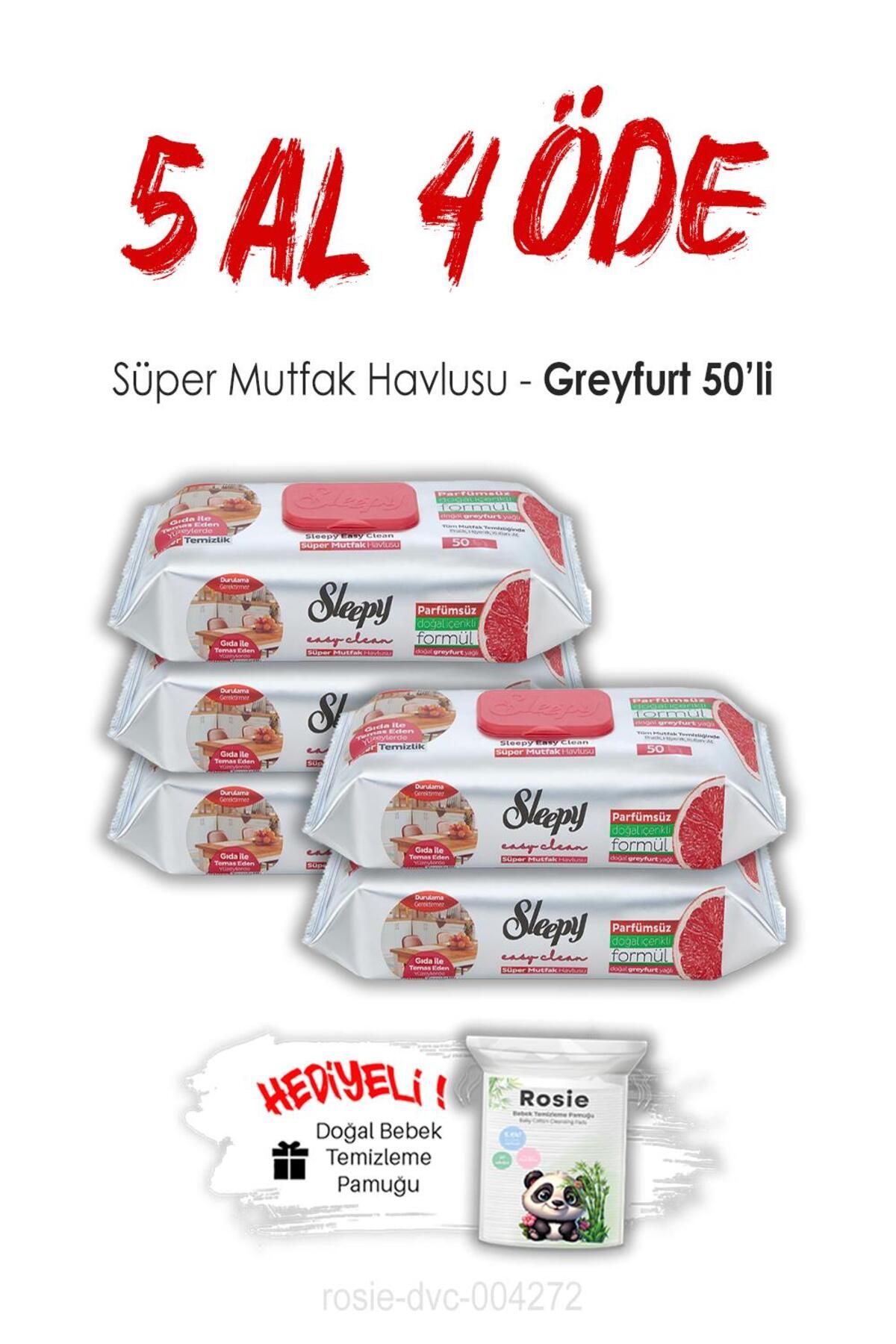 Sleepy 5 AL 4 ÖDE Sleepy Greyfurtlu Süper Mutfak Havlusu 50'li ve ROSIE