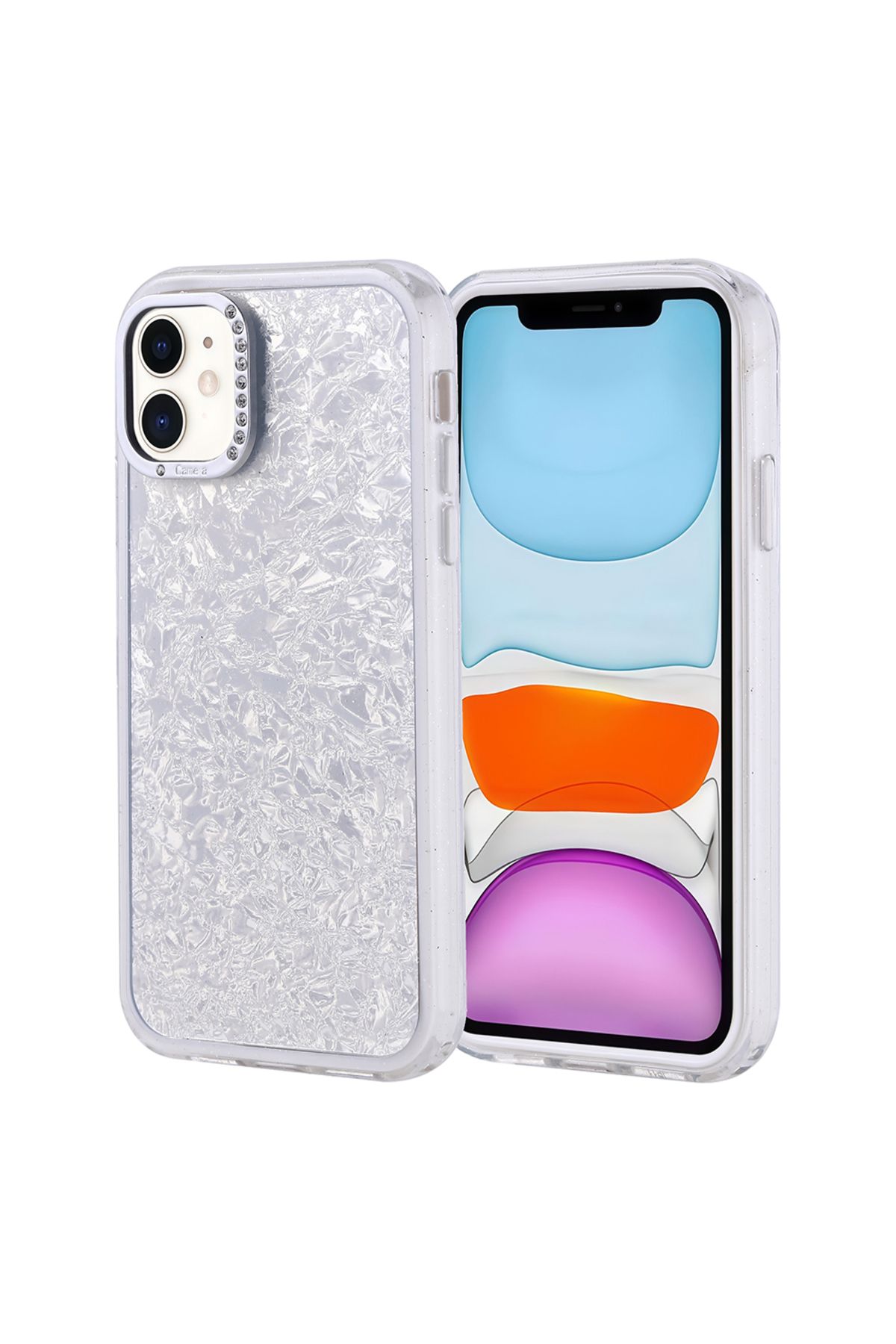 Strap U Apple iPhone 11 Kırık Cam Efektli Işıltılı Kılıf Kamera Koruması Taşlı Tasarım Kapi Kapak