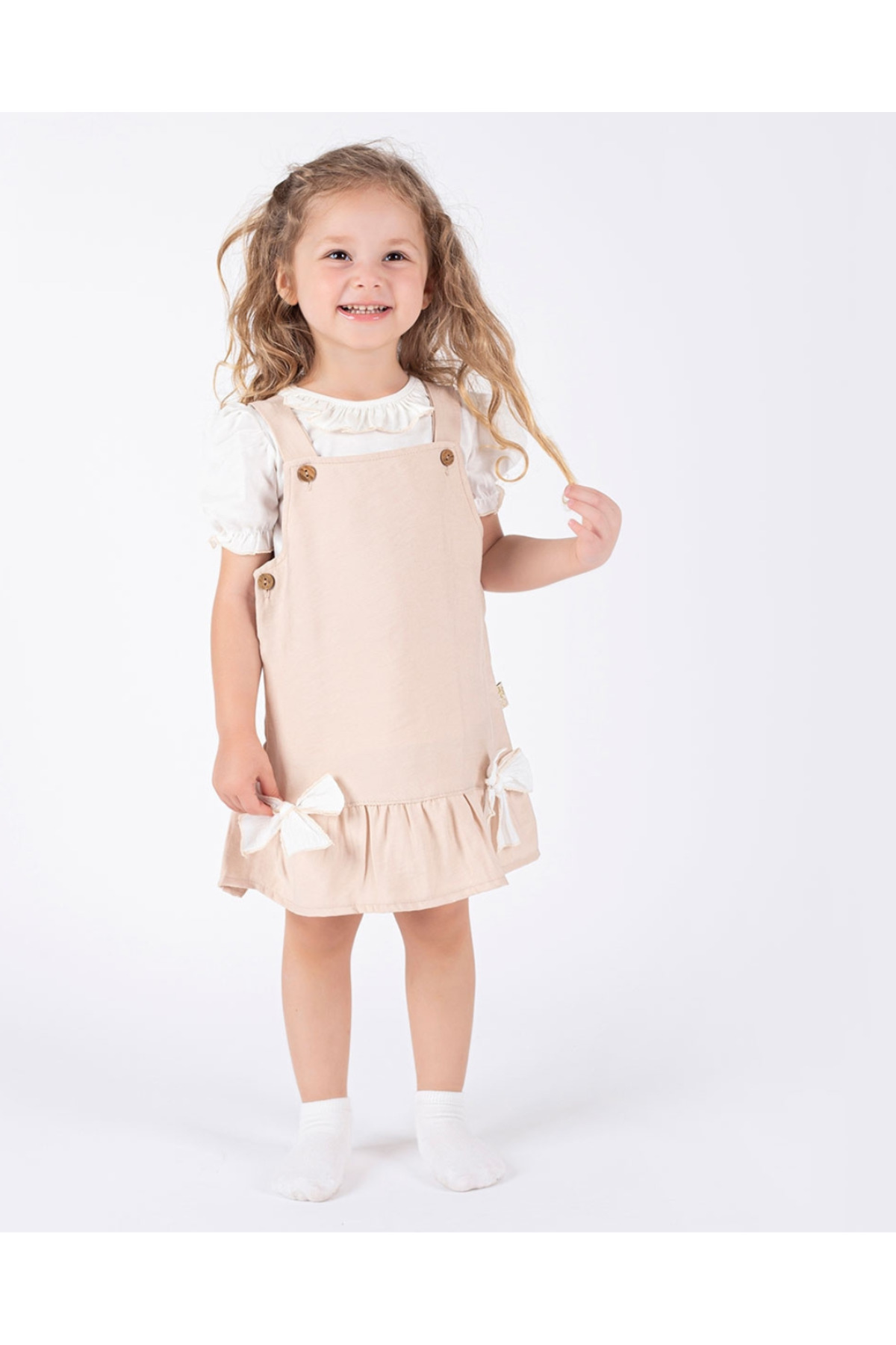 çilek bebe Kız Bebek %100 Pamuklu Kurdele Detaylı Badili İkili Set Elbise fotoğrafı 3 (önizleme)