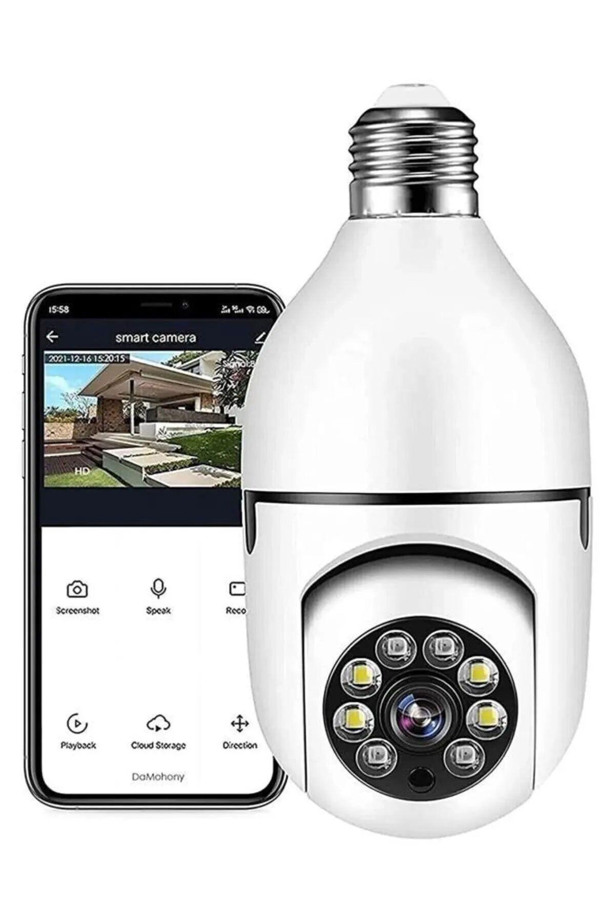 Ledli Wi-Fi Özellikli 360 Derece Harekete Duyarlı Gece Görüşlü Ampul Güvenlik Kamerası