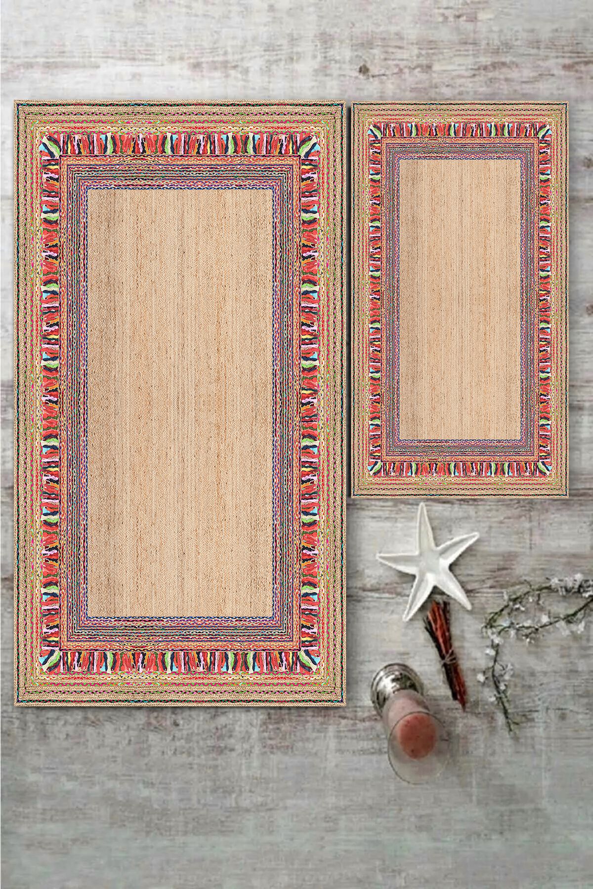 Yac Home Dijital Baskı Hasır Desenli Modern Banyo Halısı İkili Banyo Paspası (40cmx60cm)ve(60cmx100cm)