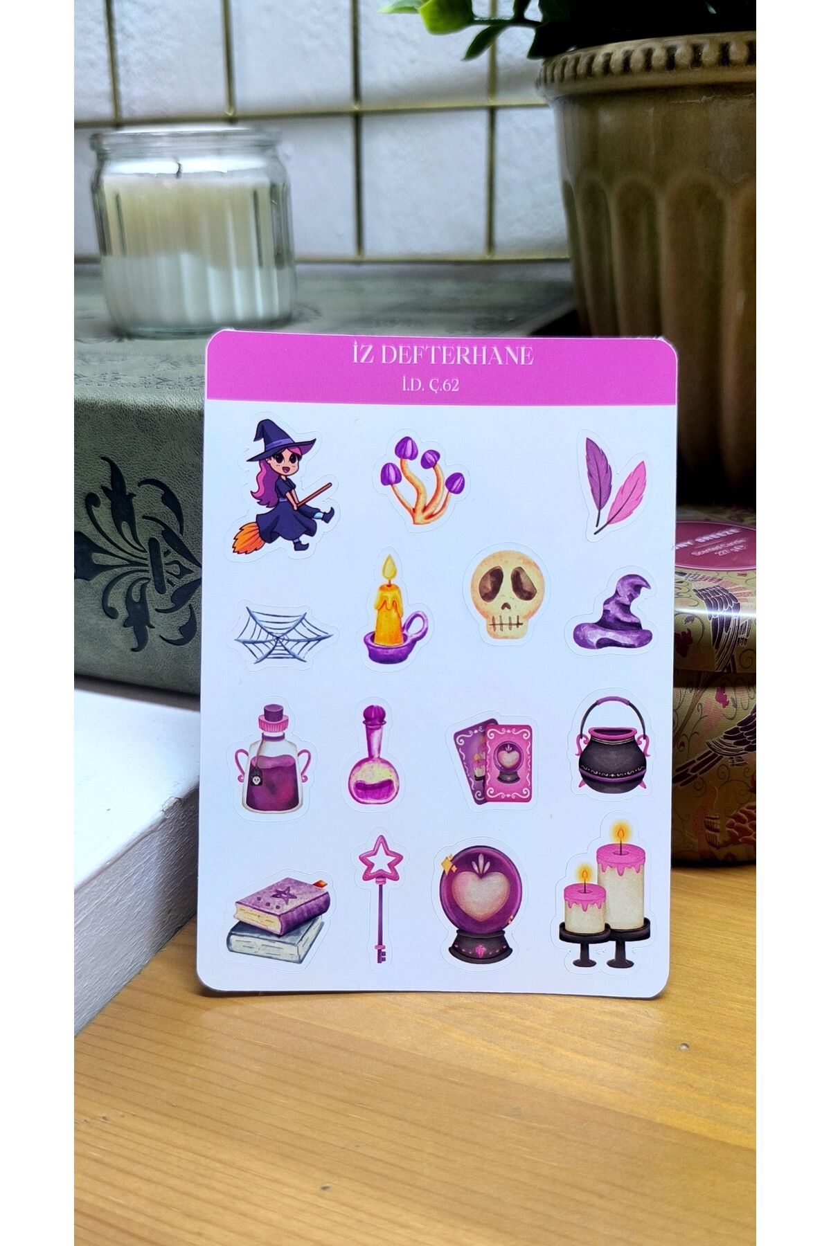 İZ DEFTERHANE Pembe Mor Cadı Çıkartma&Sticker