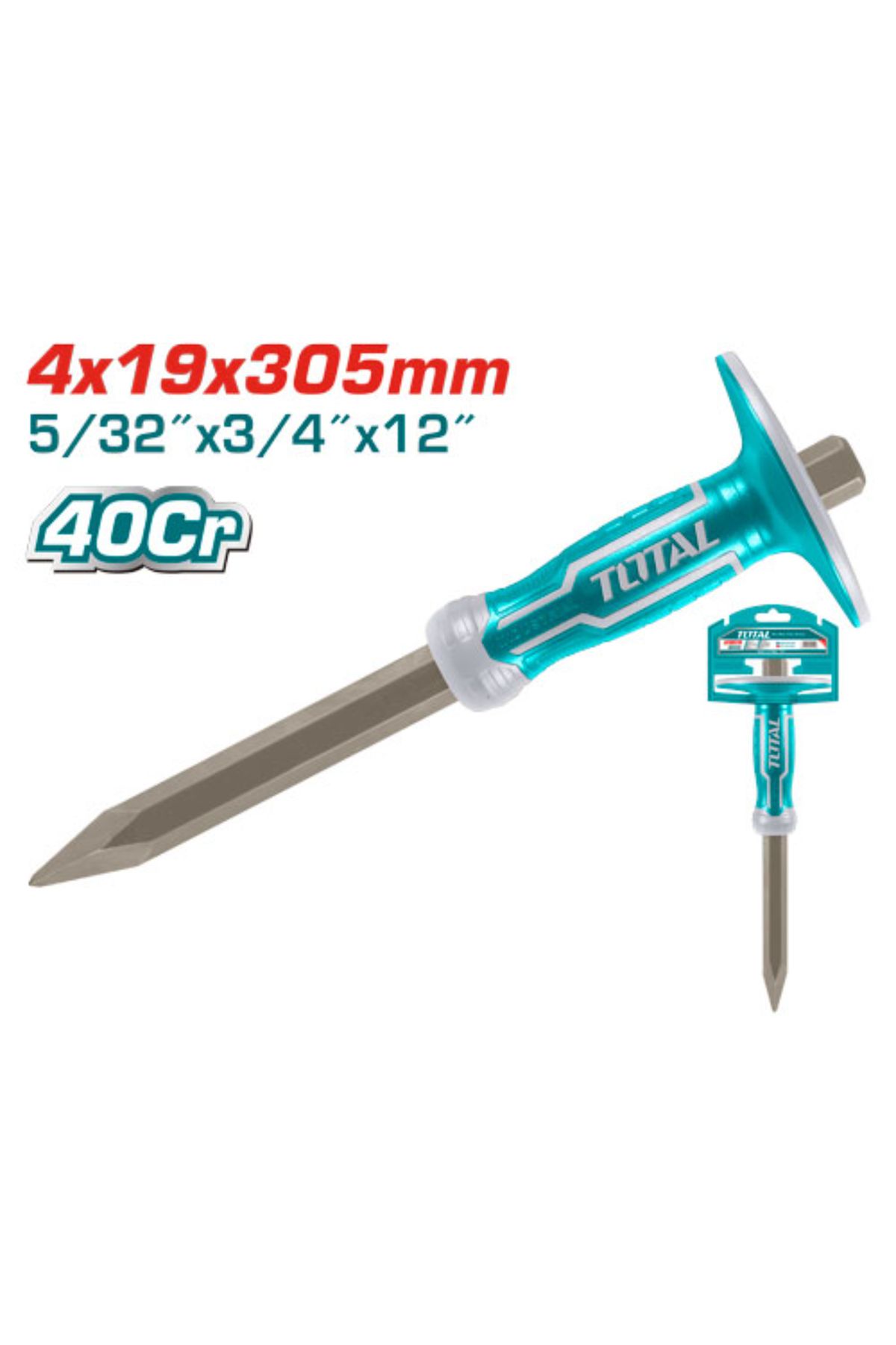 TOTAL-4x19x305mm Hand Demolition Chisel with Rubber Handle 1