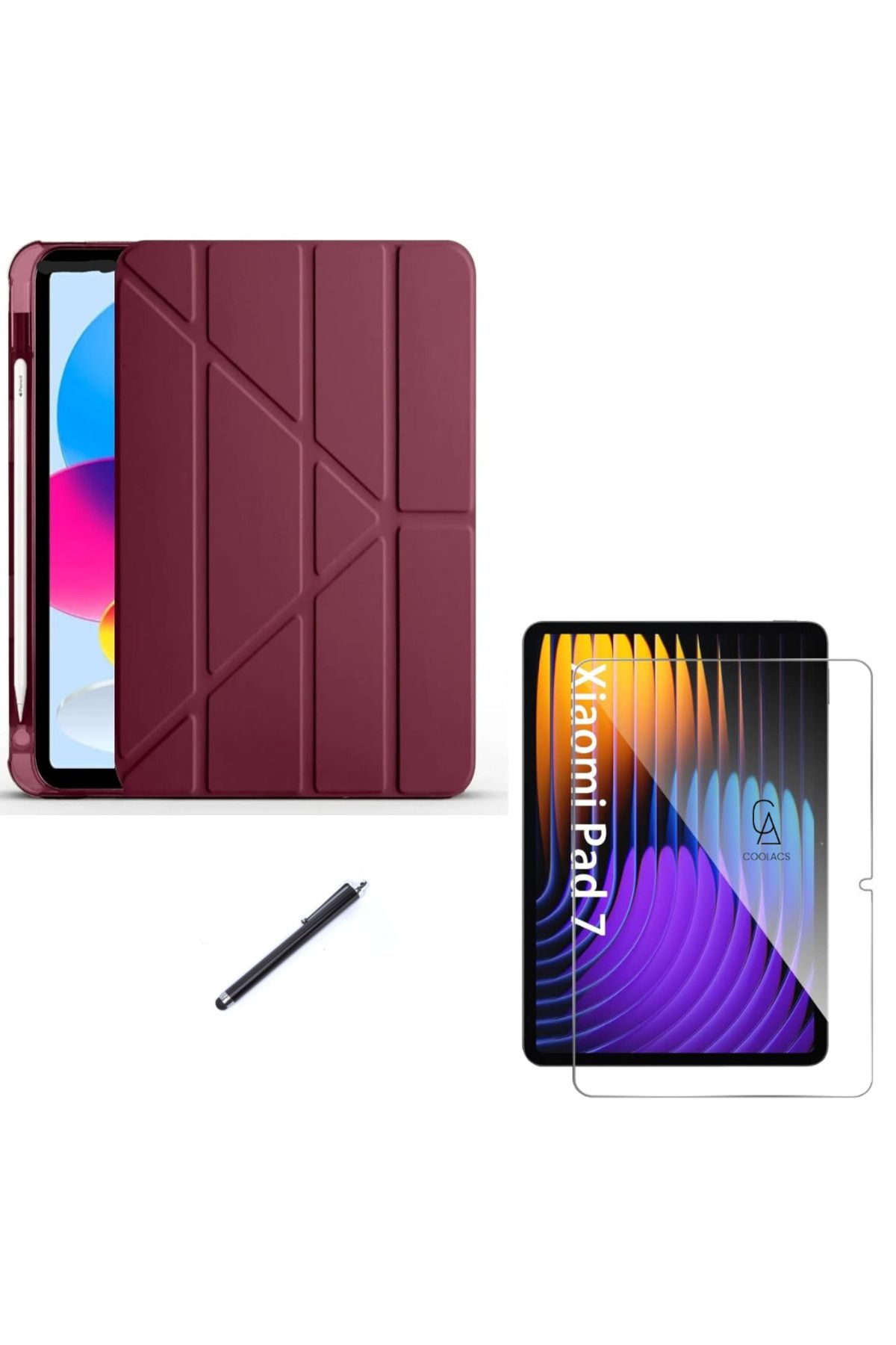 Coolacs Xiaomi Pad 7 Pro 11.2 inç Uyumlu Tri Fold Kalemlikli Tablet Kılıfı Ekran Koruyucu Kalem Seti