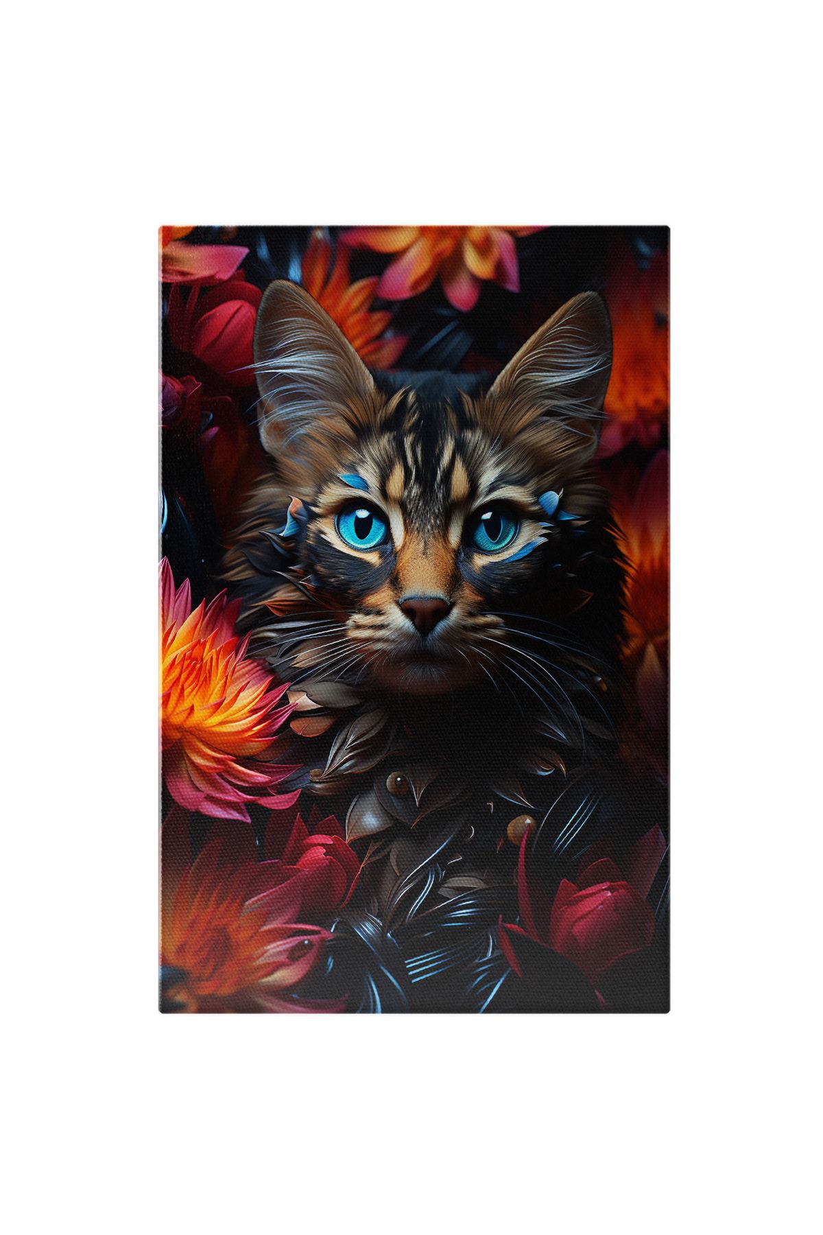 StoryGift Romania Tablou Canvas: Felina Camuflata In Culori Stridente Pisica, Albastru,portocaliu,rosu Electric, - 40 x 25