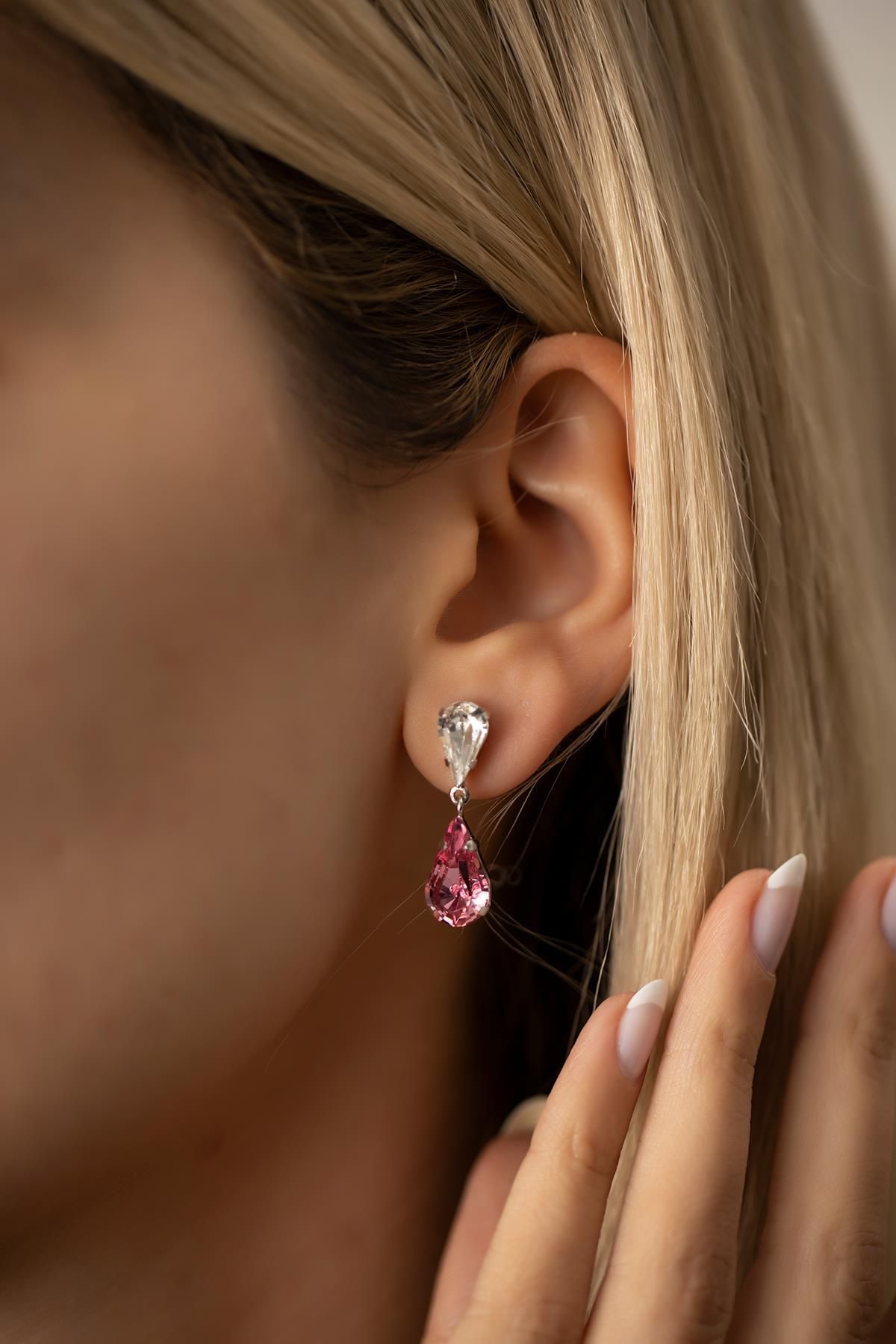 Ninova Silver Çift Damla Model Gümüş Crystal Küpe