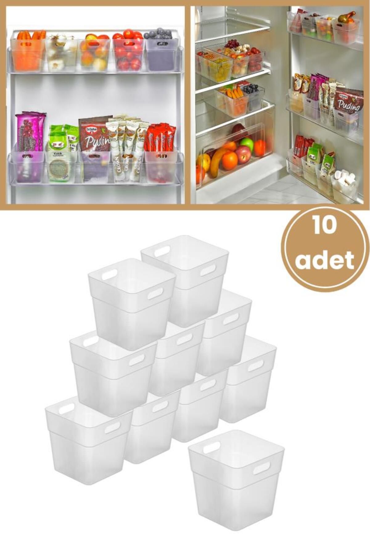 Flora 10 Adet Buzdolabı Kapak Raf Düzenleyici, Mutfak Banyo Çekmece İçi Mini Organizer Kutu 10’lu Set