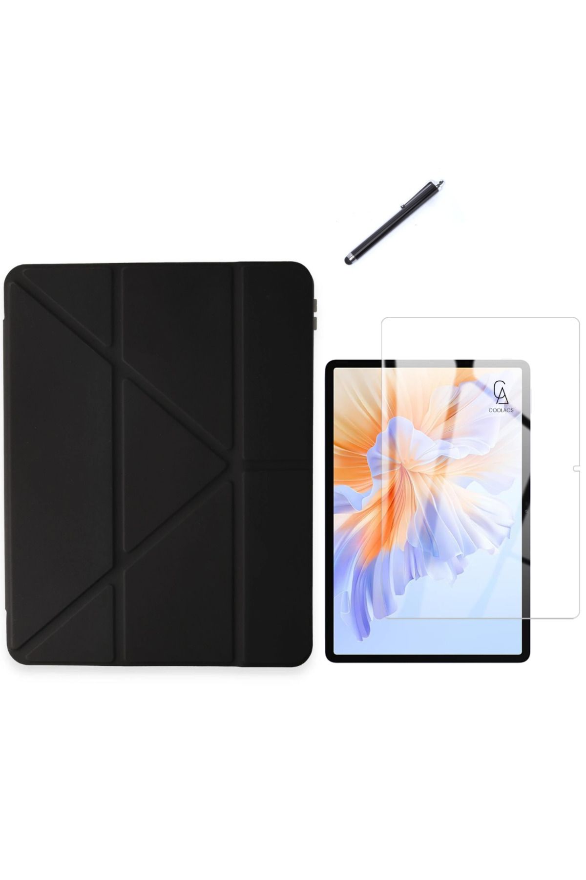 Coolacs Honor Pad V9 11.5 inç Uyumlu Tri Fold Kalemlikli Tablet Kılıfı Ekran Koruyucu Kalem Seti