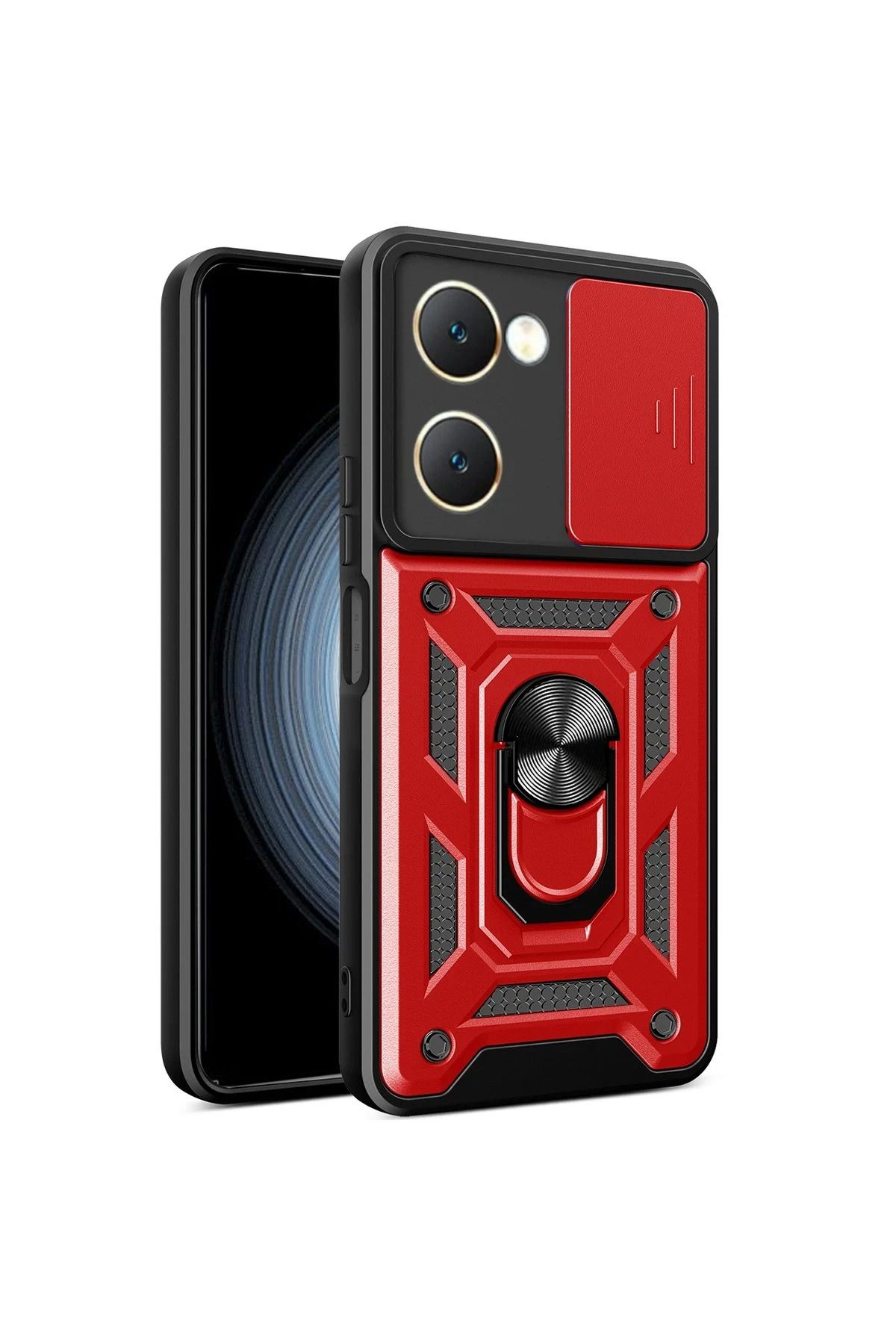 NewFace Vivo Y18 Kılıf Pars Lens Yüzüklü Silikon - Kırmızı YNSMR