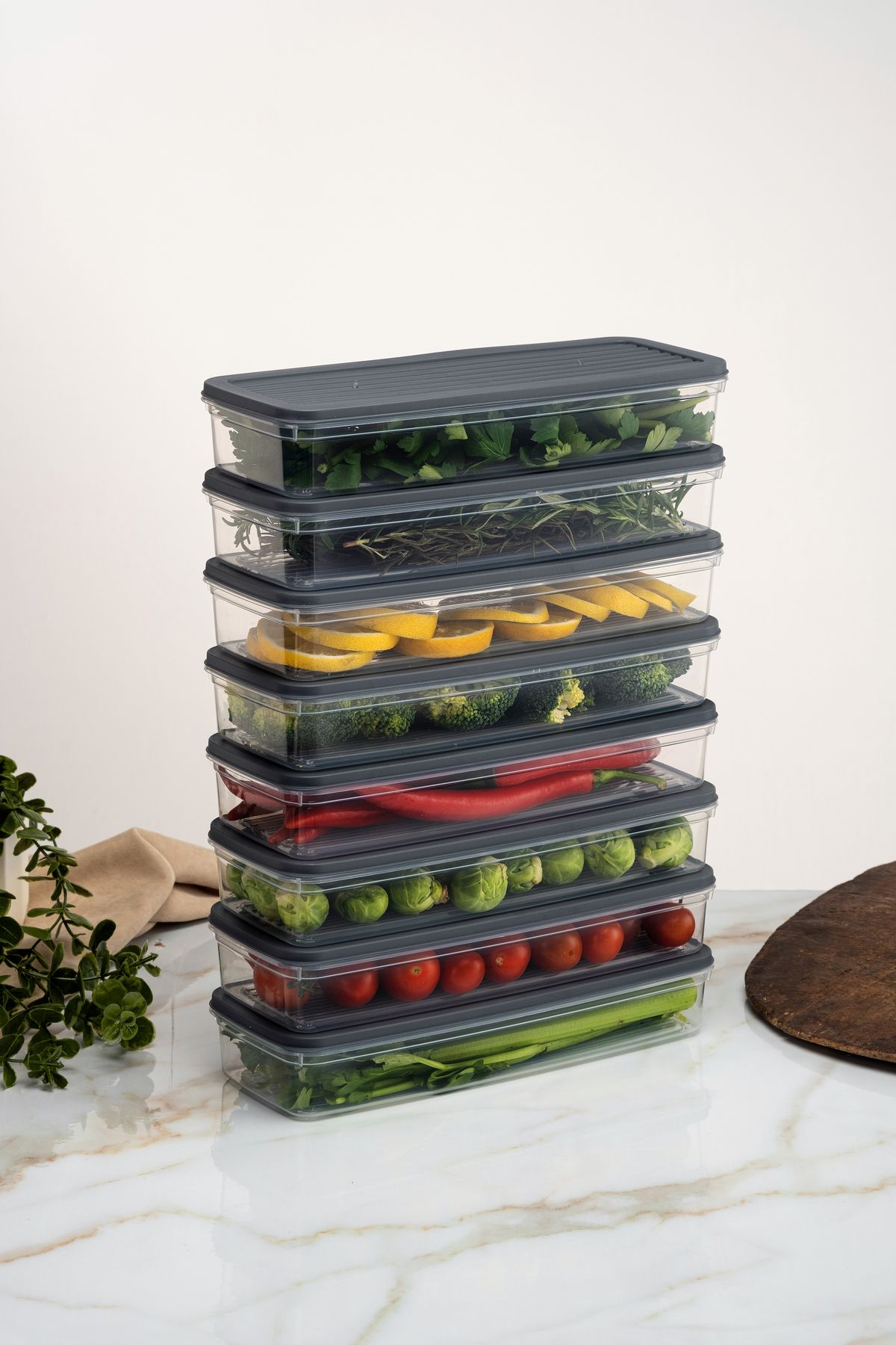 Evrio 8'li (8 X 1170 ml) Buzdolabı Organizer Mikrodalga Ve Difrize Uygun Saklama Kabı Beyaz