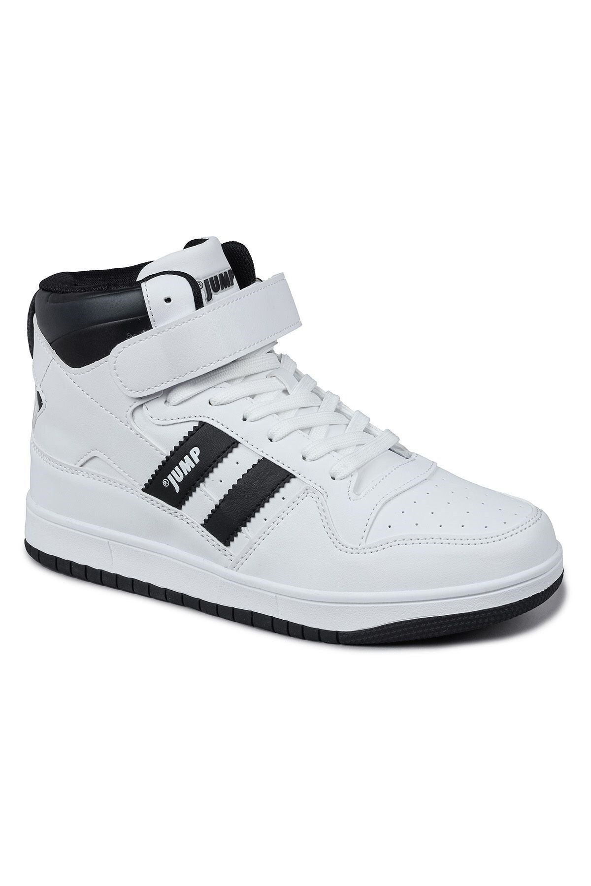 Jump Yüksek Bilekli Bantlı Günlük Spor Ayakkabı Beyaz/Siyah Sneaker Kadın