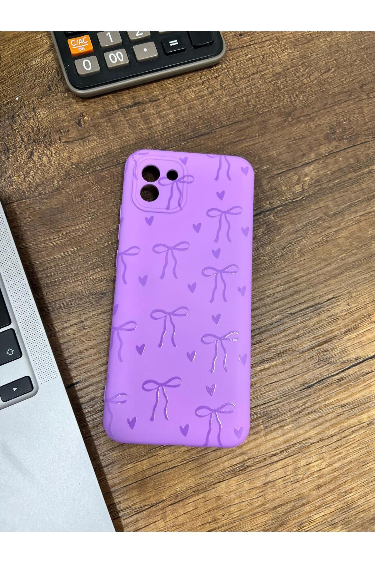 HZR Samsung A03 Kurdele Desenli Mor Silikon Kılıf