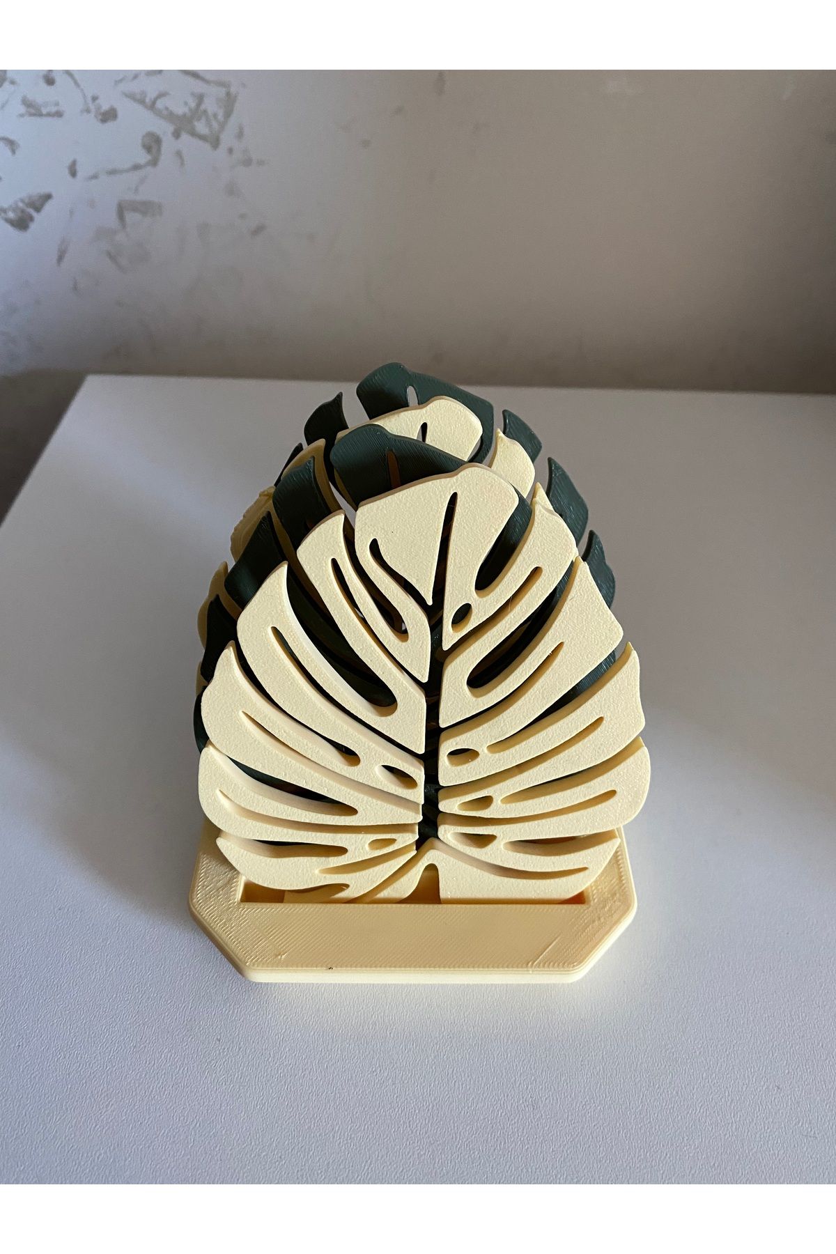 Minimal3D Monstera Yaprak Tasarımlı 4'lü Bardak Altlığı Seti