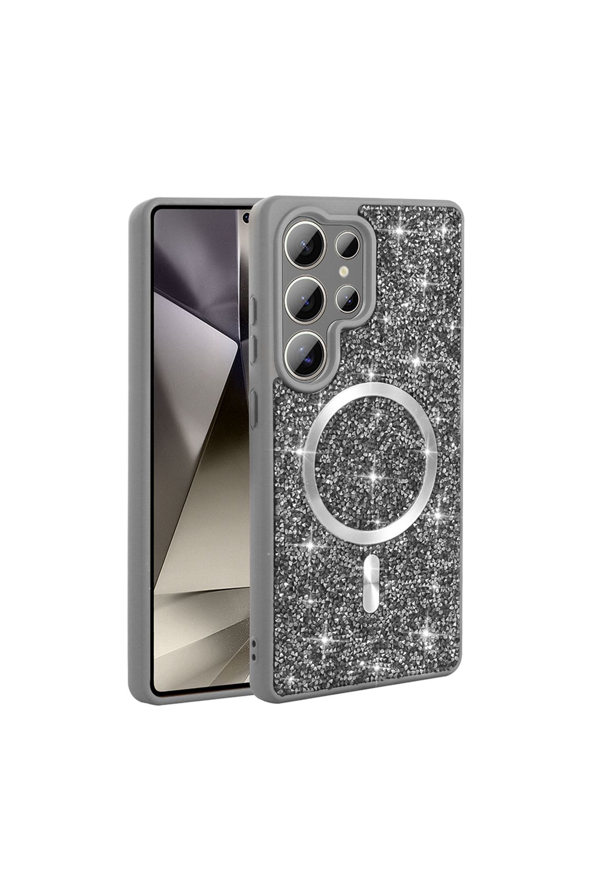 Posso Samsung Galaxy S25 Ultra Kılıf Pırlanta Taşlı Işıltılı Magsafe Özellikli içi Süet Premium Kapak