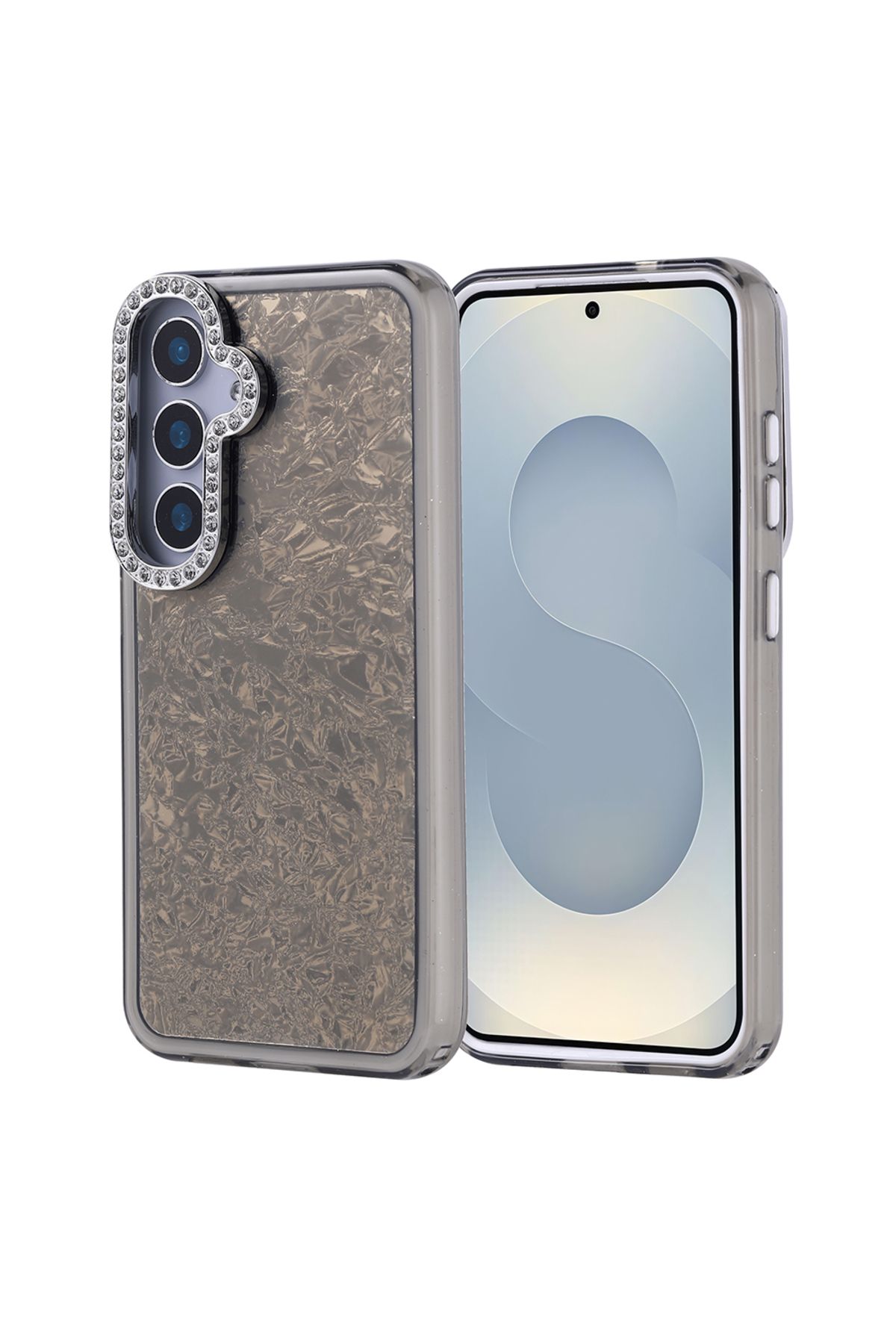 Strap U Samsung Galaxy S24 Kırık Cam Efektli Işıltılı Kılıf Kamera Koruması Taşlı Tasarım Kapi Kapak