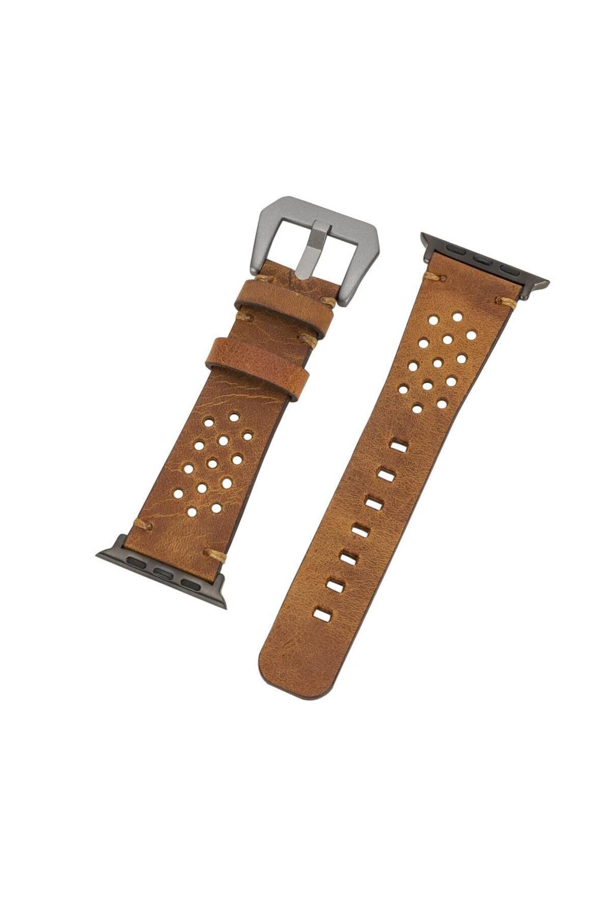 ساعت هوشمند APPLE مچی سازگار چرمی واقعی ورزش دست ساز KORDON 42 44MM TABA bouletta