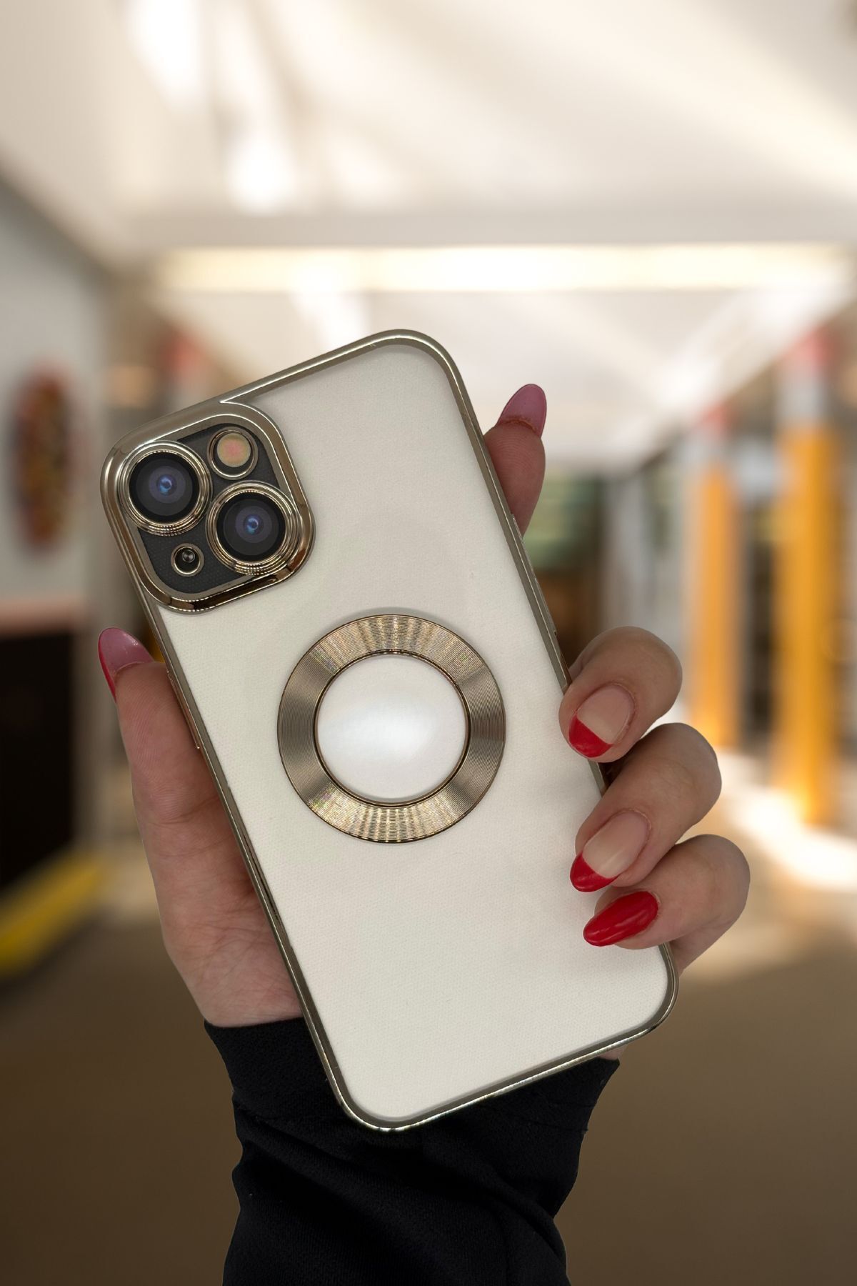 PSGT apple ( Iphone 14 ) Uyumlu Kılıf Logo Yeri Açık Metalik Kılıf Şeffaf Silikon