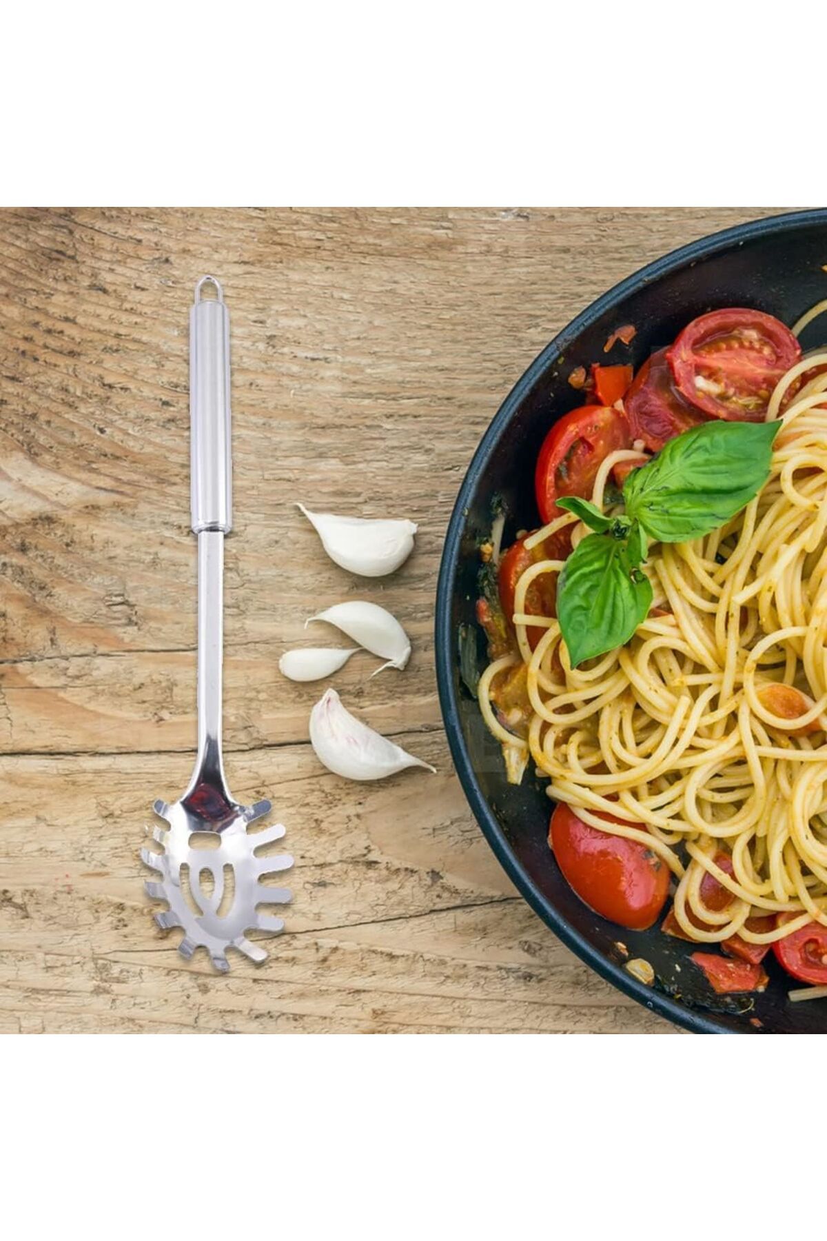 BRE HOME Paslanmaz Çelik Makarna Kaşığı, Profesyonel Spagetti Kaşığı, Makarna Kepçesi 32 cm